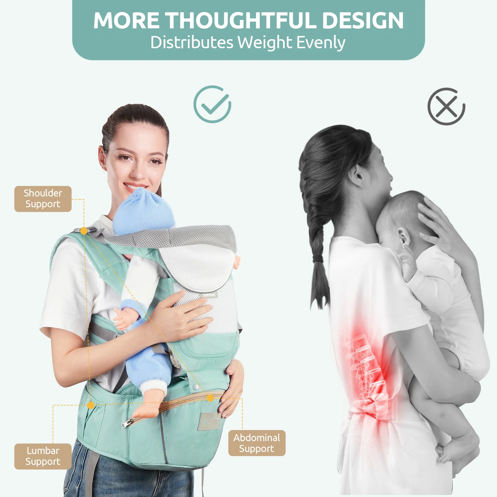 OTDLIGHT Newborn Carrier,Baby Carrier with Hip Seat(0-36lbs) 6in1 M Position Adjustable Baby Wrap Carrier for Head Support Breathable,Pink