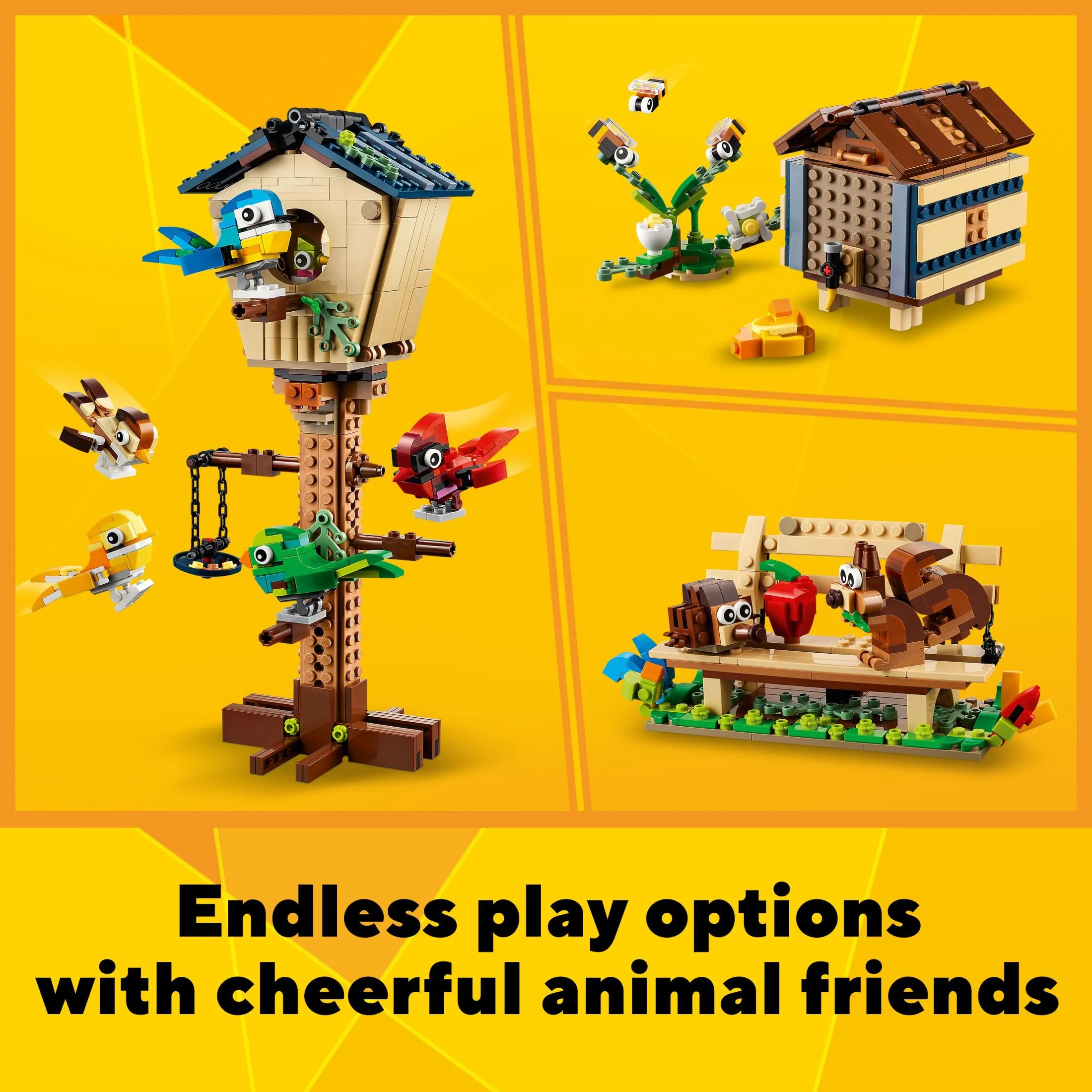 LEGO Creator 3in1 Birdhouse 31143, Birds to Hedgehog to Beehive Set, Forest Animal Figures, Building Toys for Kids Ages 8 Years and Over, Colorful Toy Set, Gift Idea