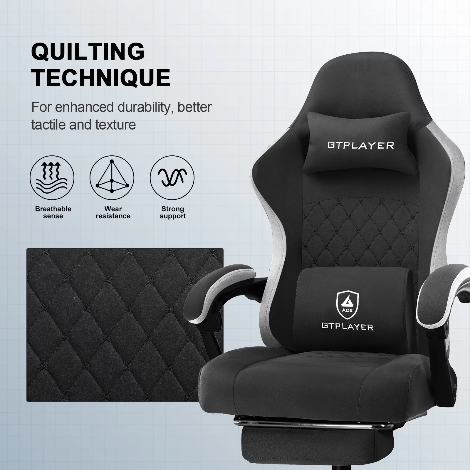 GTPLAYER Pocket Spring Cushion Gaming Chair with Footrest&&Linkage Armrests Ergonomic Office Chair, Lightblue