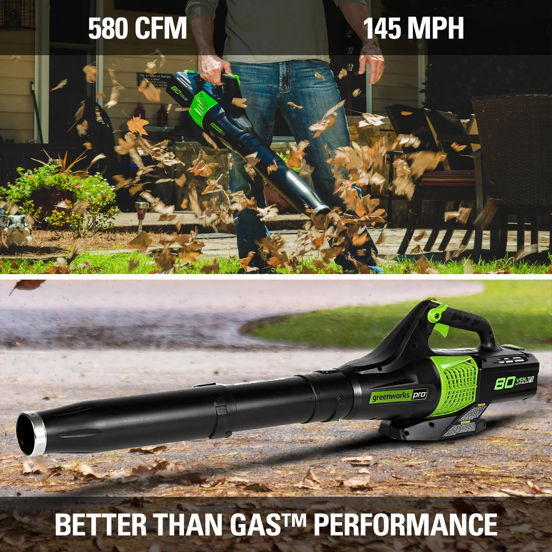 Greenworks 80V 580 Cfm at 145 Mph Brushless Leaf Blower with 2.5 Ah Battery & Charger 2404602