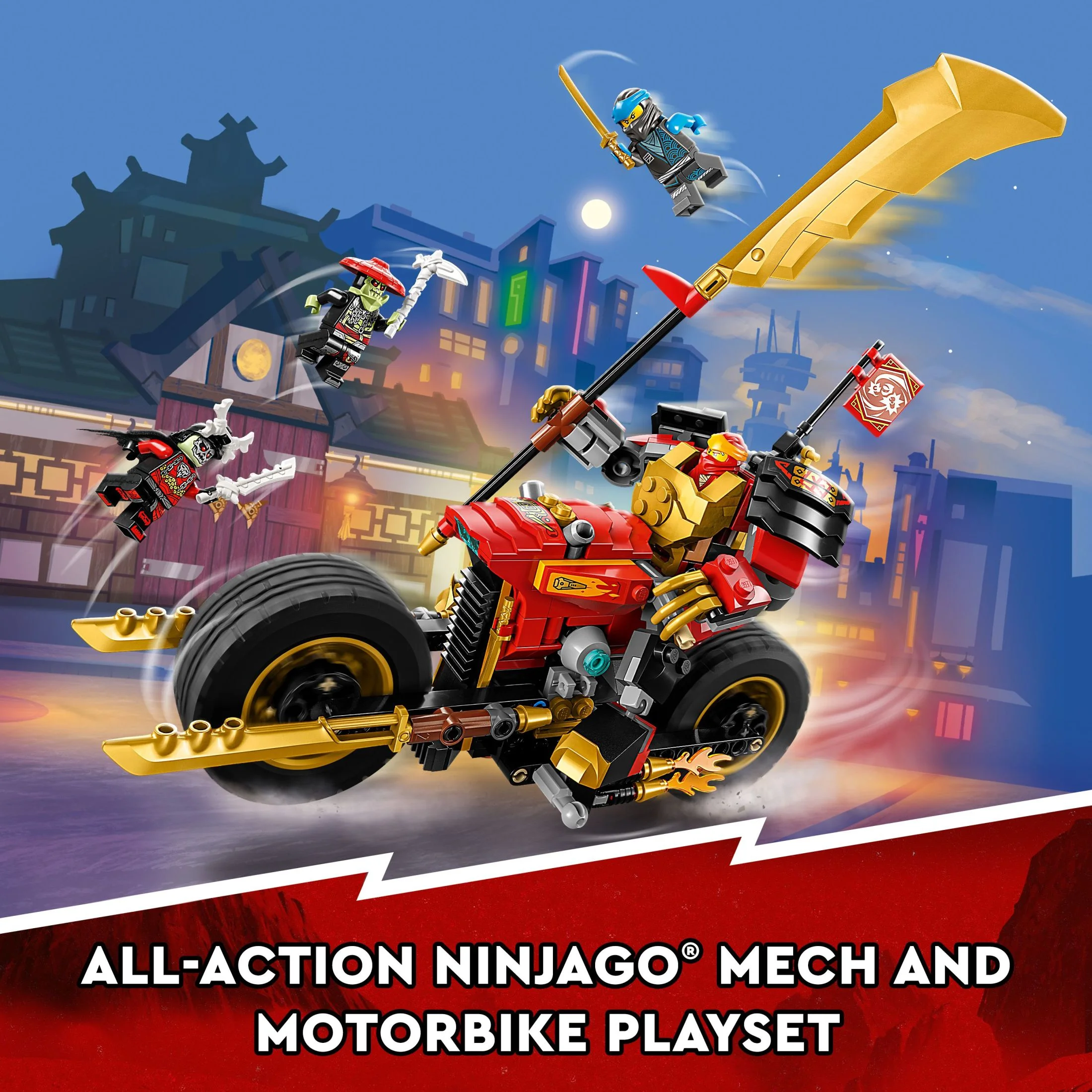 LEGO NINJAGO Kai’s Mech Rider EVO 71783, Upgradable Ninja Motorbike Toy, Mech Action Figure and 2 Bone Warrior Minifigures, Toys for Kids 7 Plus Years Old