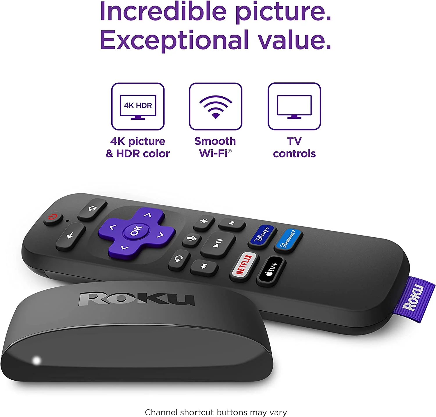 Roku Express 4K+ 2021, Streaming Media Player HD/4K/HDR with Smooth Wireless Streaming and Roku Voice Remote with TV Controls, Includes Premium HDMI Cable