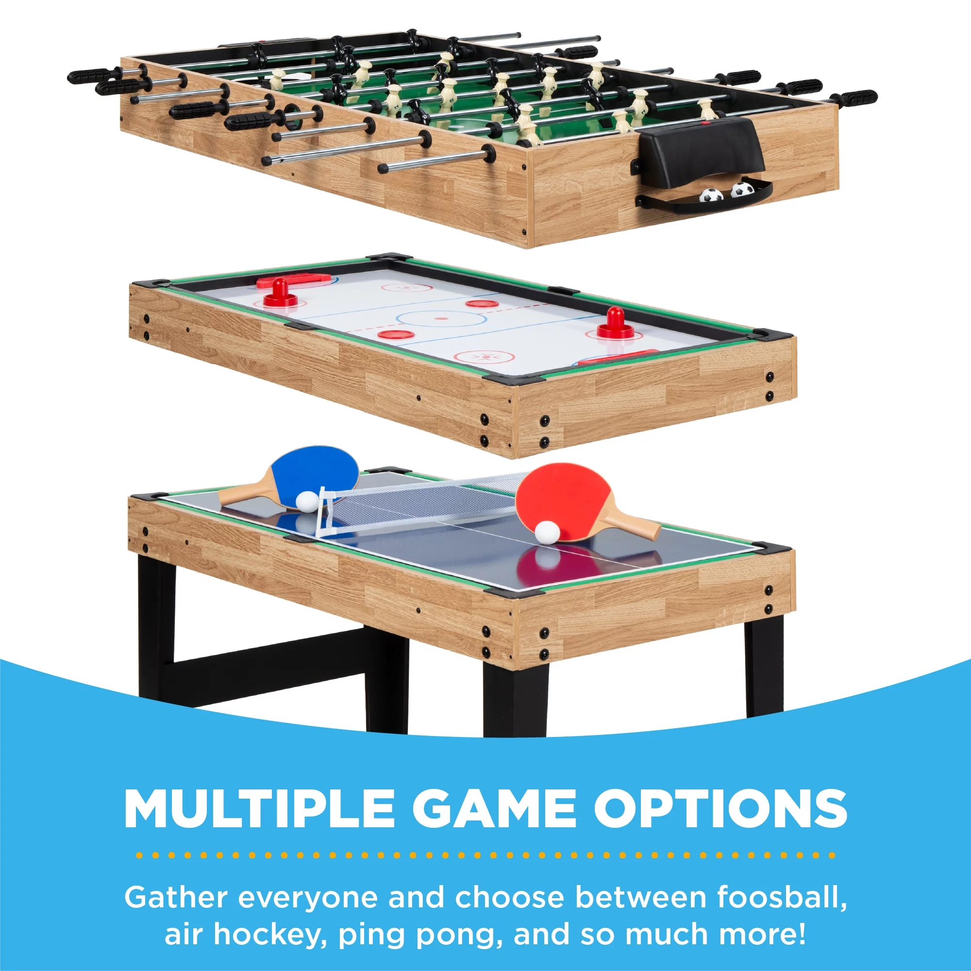 Best Choice Products 2x4ft 10-in-1 Combo Game Table Set w/ Hockey, Foosball, Pool, Shuffleboard, Ping Pong – Natural