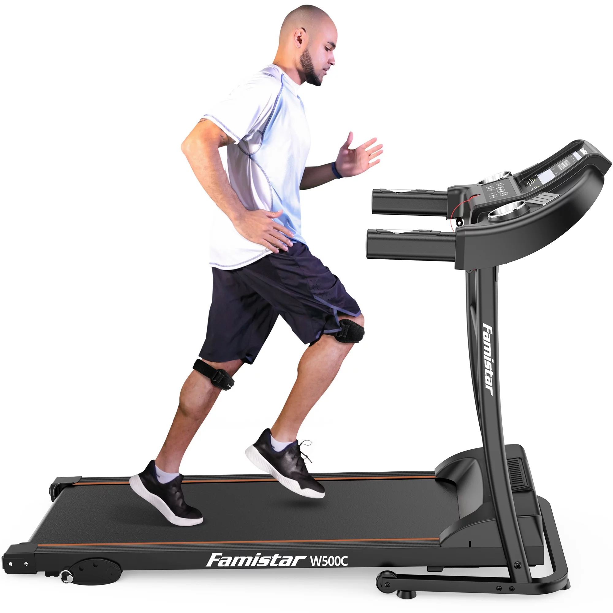 Famistar 4.5HP Folding Treadmill, 15% Auto Incline 300 lbs Capacity Electric Treadmill with APP Control, Stereo Bluetooth, Armrest Button Heart Rate, Running Machine for Home Workout