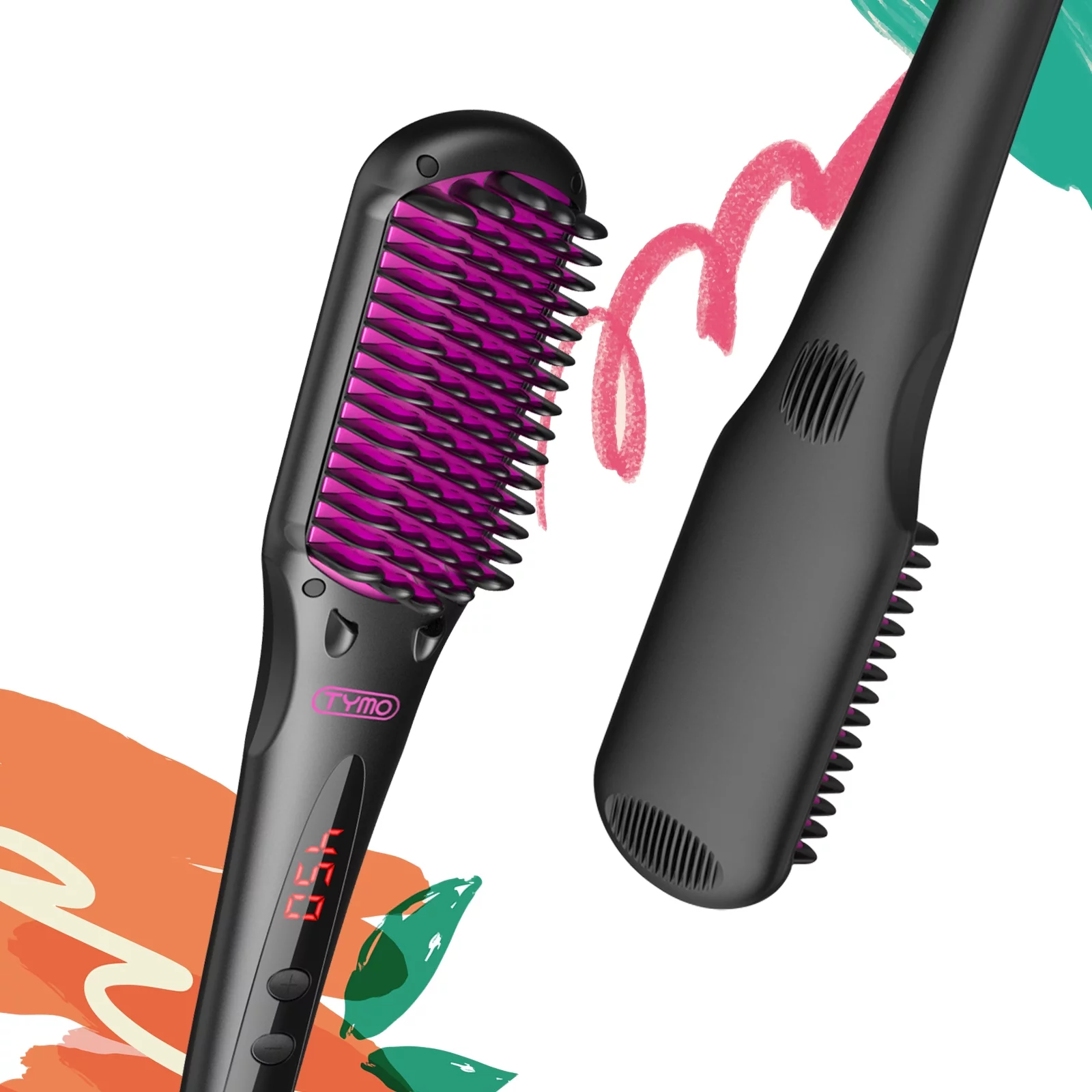 TYMO Ionic Hair Straightener Brush – Enhanced Ionic Straightening Brush with 16 Heat Levels for Frizz-Free Silky Hair, Anti-Scald & Auto-off Safe & Easy to Use