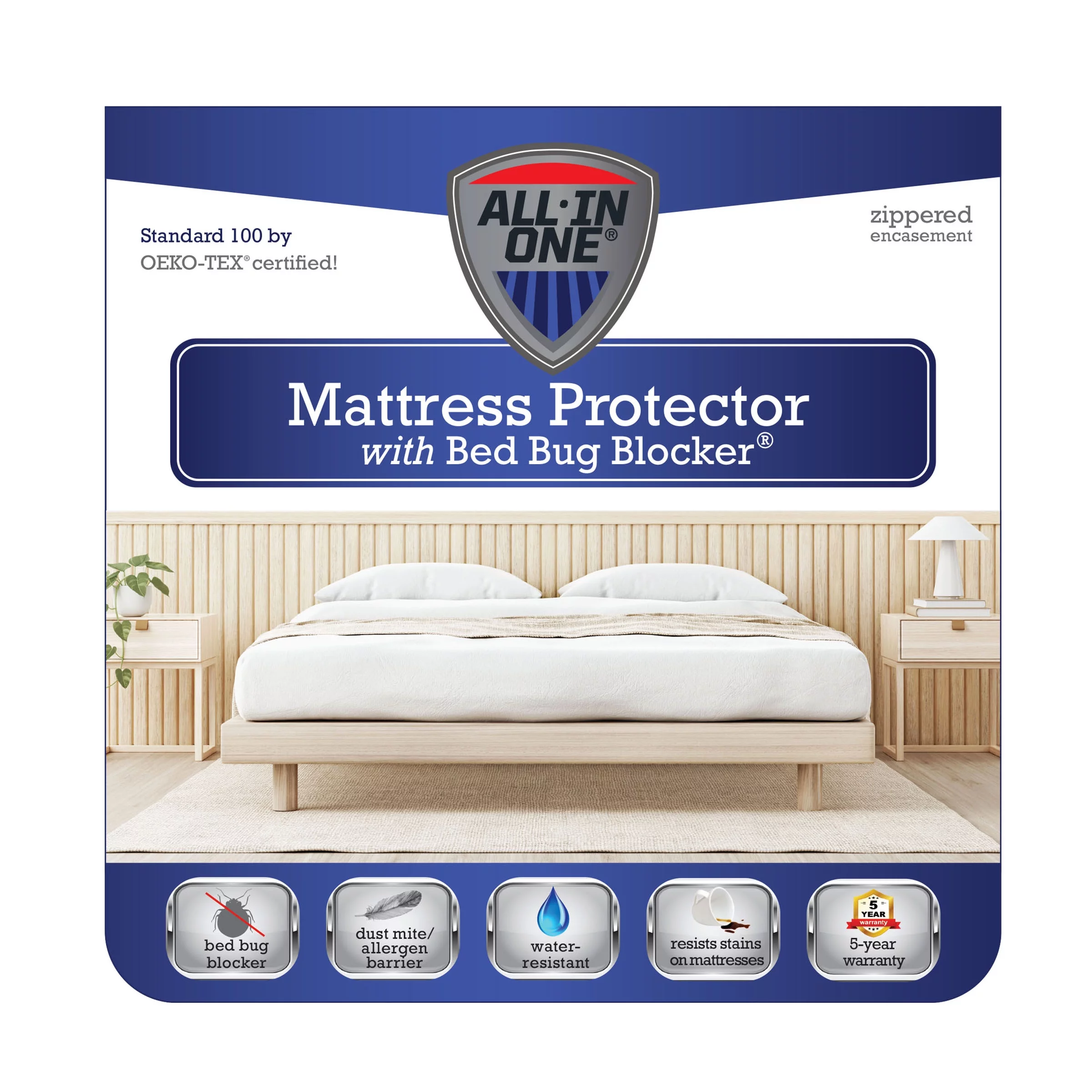 All-in-One Bed Bug Blocker Waterproof Zippered Mattress Protector, King