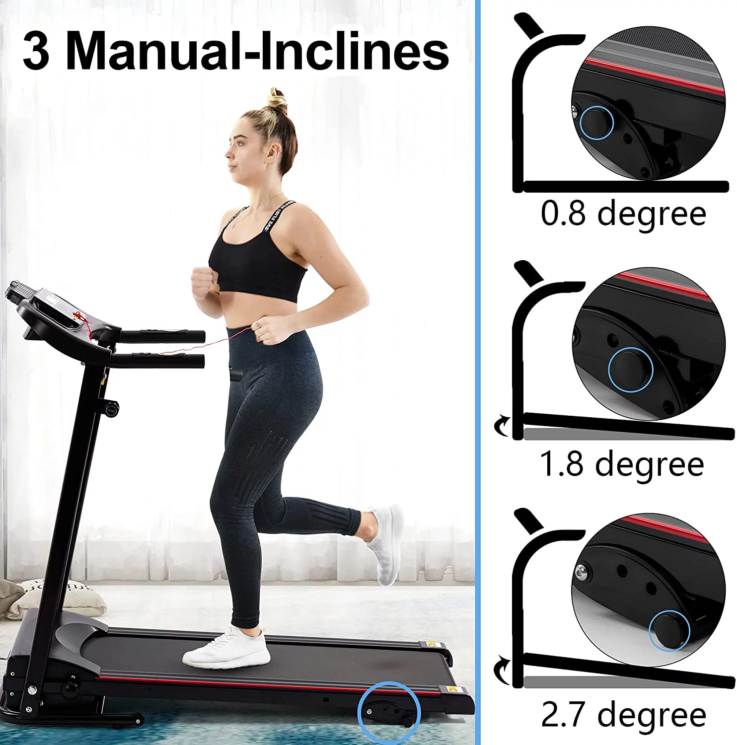 Electric Folding Treadmill Small Treadmill Motorized Running and Jogging Machine with Speakers for Home Use, 12 Preset Work Out Programs