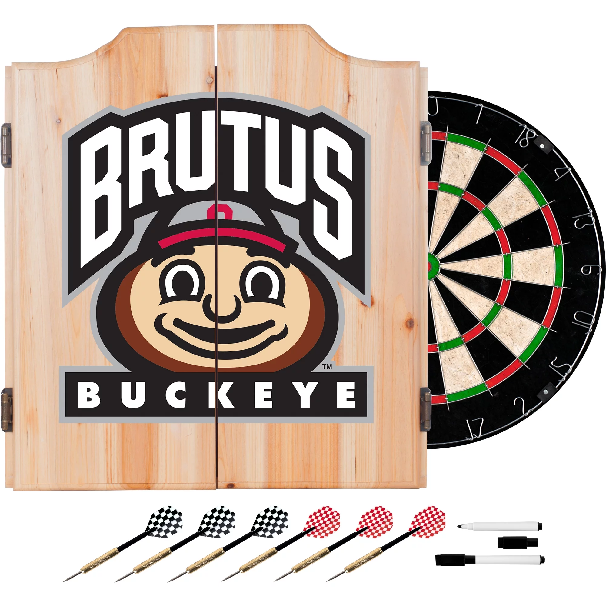 Ohio State University Dart Cabinet Includes Darts and Board