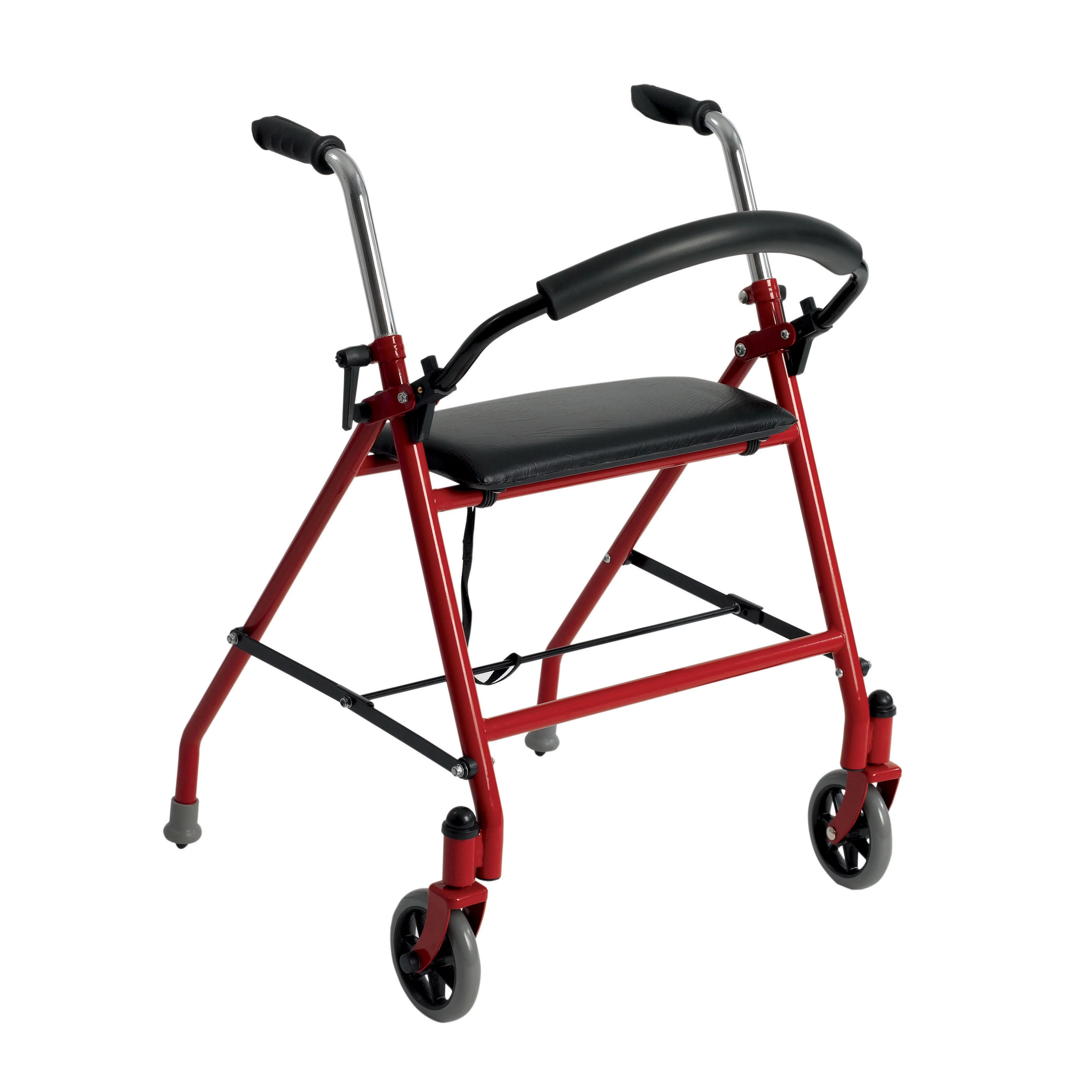 drive Aluminum Red Dual Release Folding Walker with Wheels and Seat Adjustable Height up to 300 lbs 29 to 38″ H