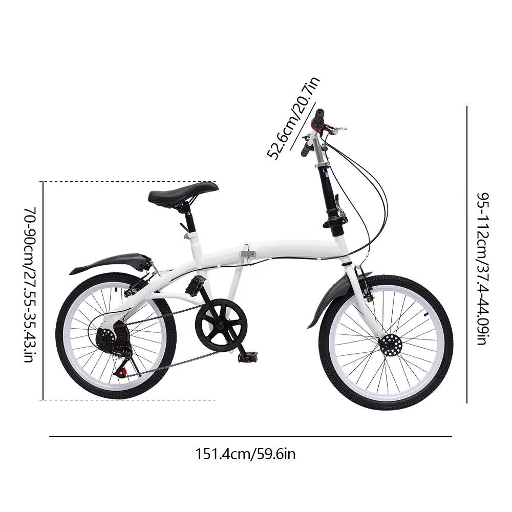 DENEST 20 Inch 7-Speed Bicycle Adult Road Bike Carbon Steel Folding Bike Double V-Brake City Cycling Bicycle