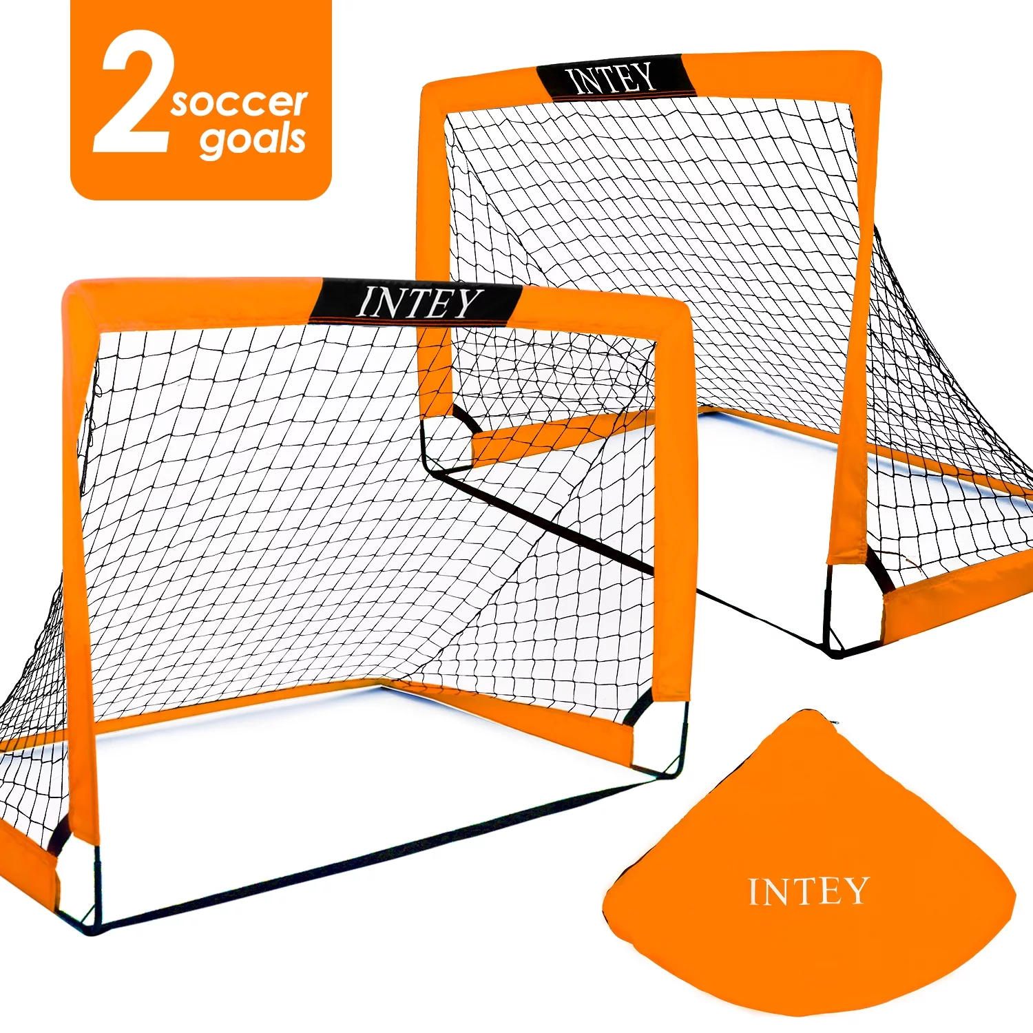 INTEY Portable Set of 2 Soccer Goals, 4x3ft Folding Soccer for Backyard Training for Kids and Teens,Orange