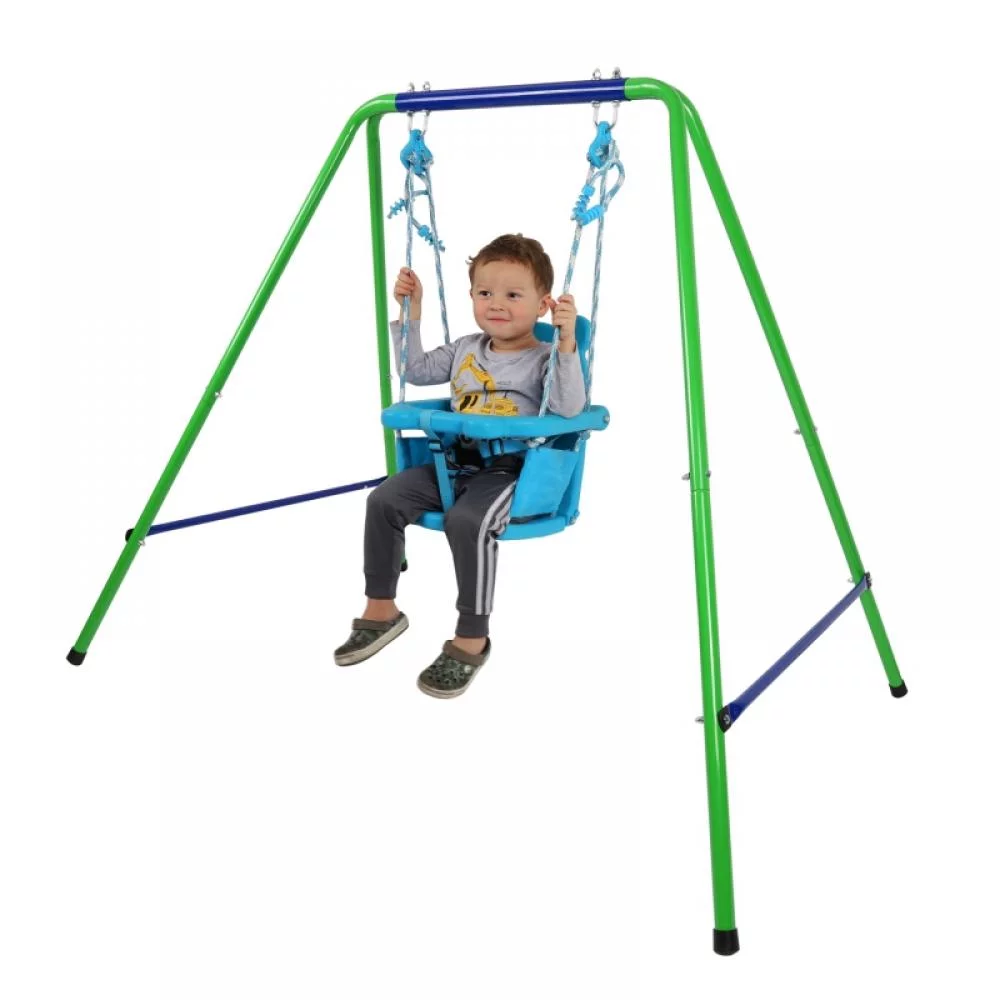 Recreation Folding Metal Swing Play Set Toys Outdoor Backyard Playset Kids Swing Set with Safety Harness for 9-36 Months Children