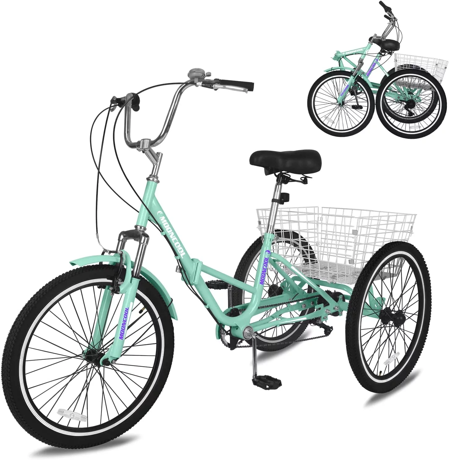 Slsy Adult Folding Tricycles, 7 Speed Folding Adult Trikes, 20 24 26 Inch 3 Wheel Bikes with Large Size Basket, Foldable Tricycle for Adults, Women, Men, Seniors