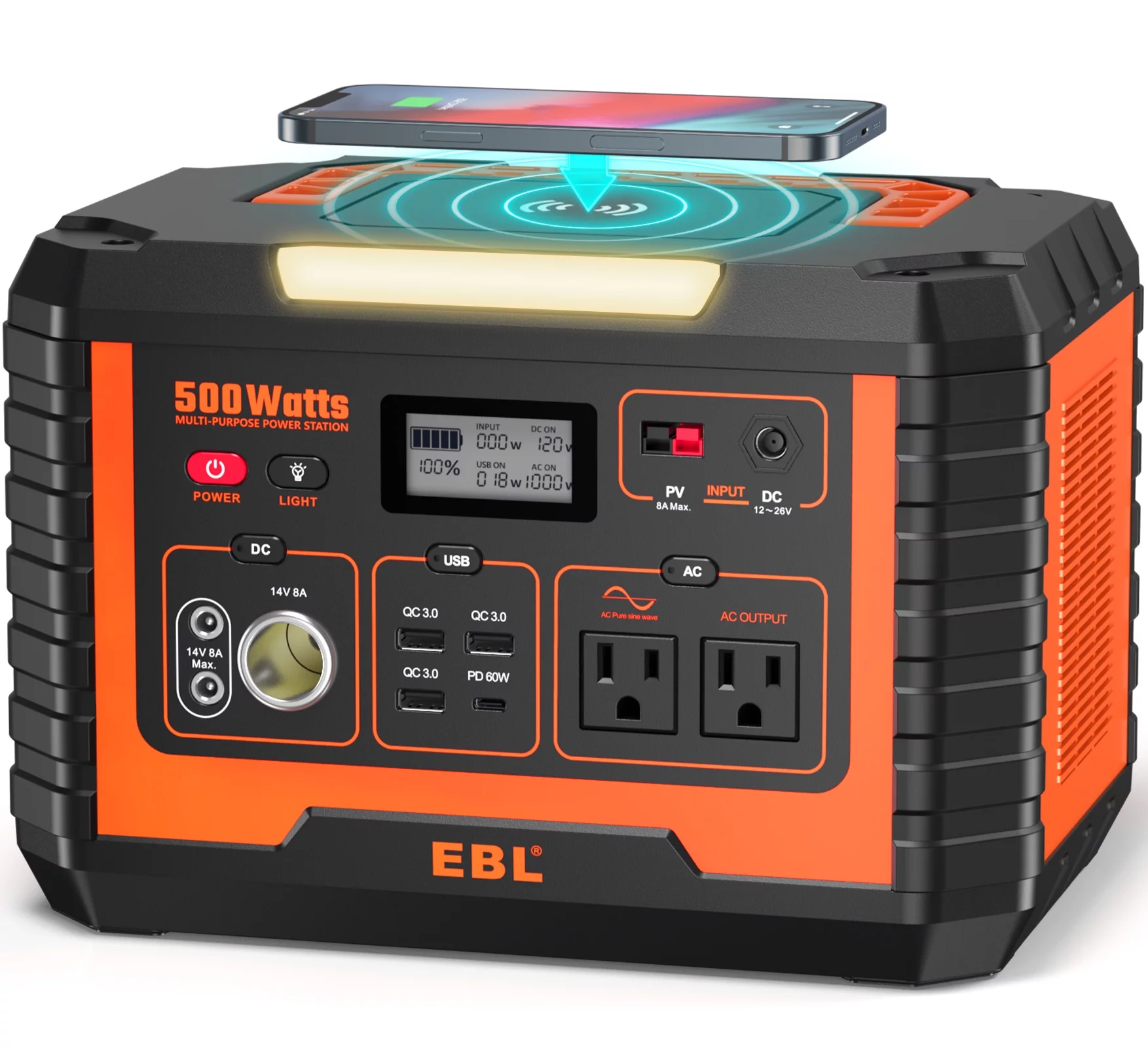 EBL 500W Power Station Portable Solar Generator Charger Lithium Battery Backup for Outdoor Camping Home Emergency