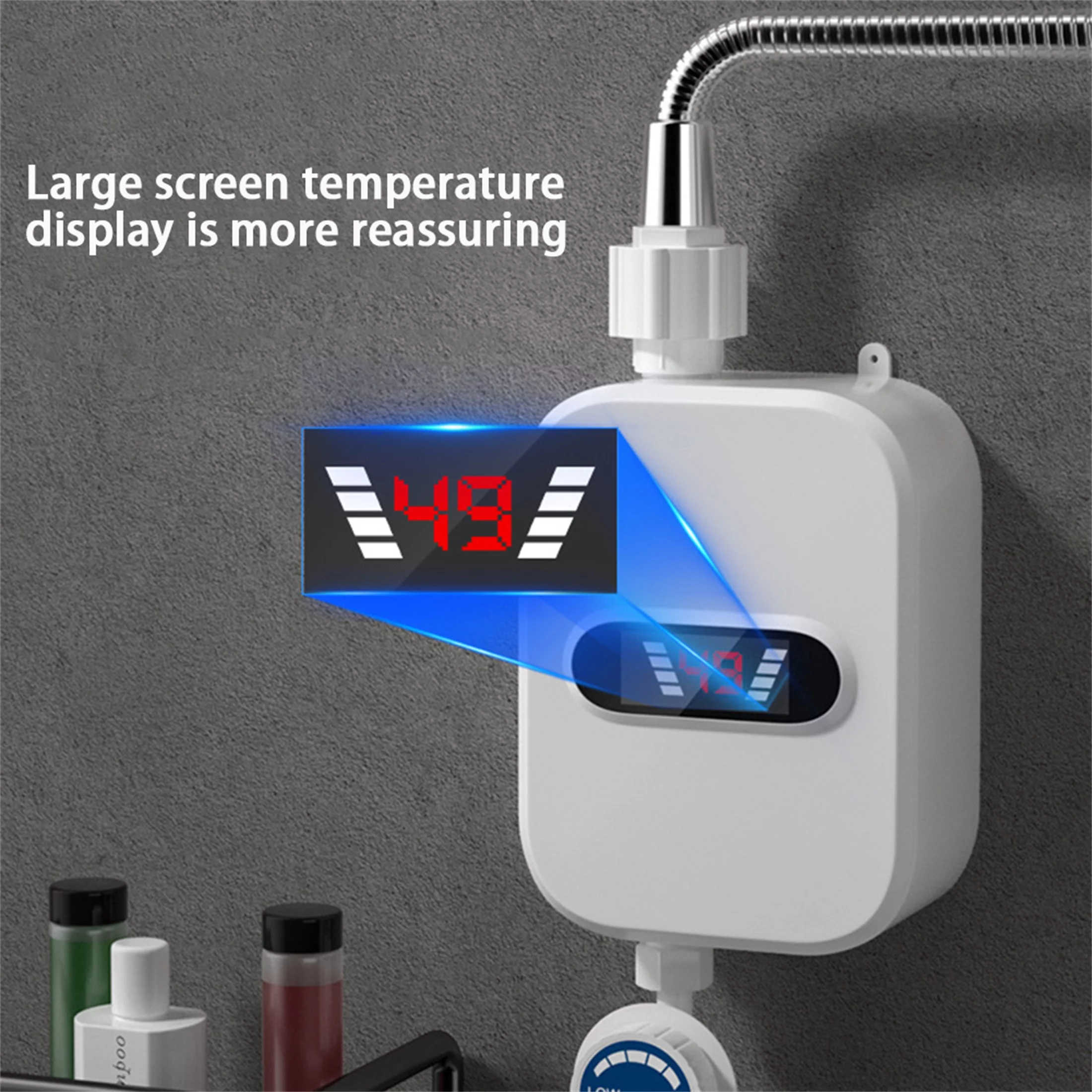 Instant Water Heater Shower 3500W 110V 3S Heating Bathroom Kitchen Tankless Electric Water Heater Temperature Display, Up to 50??