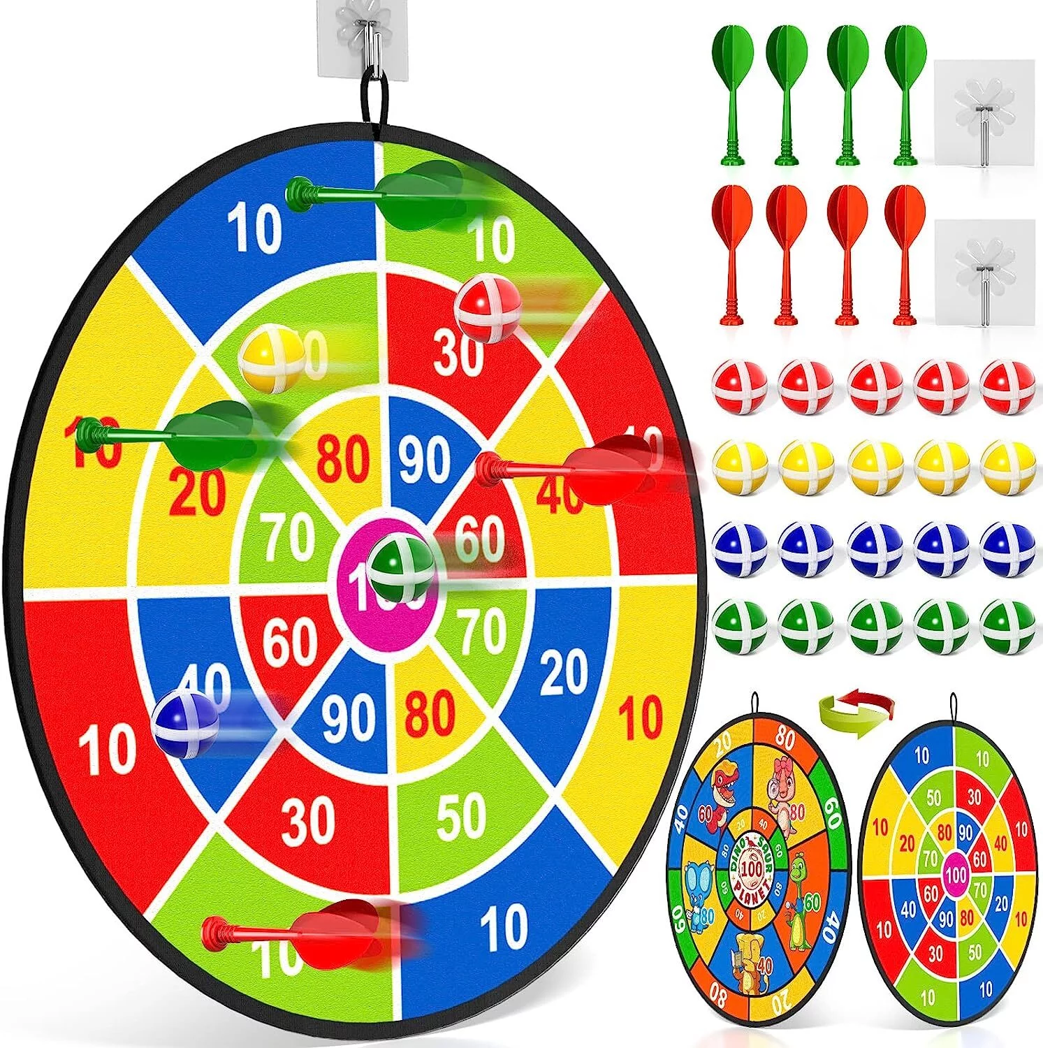 29″Large Dart Board for Kids,Double Sided Kids Dart Doard Toy with 20 Sticky Balls, 8 Darts, Boys Toys Board Games for kids 8-12