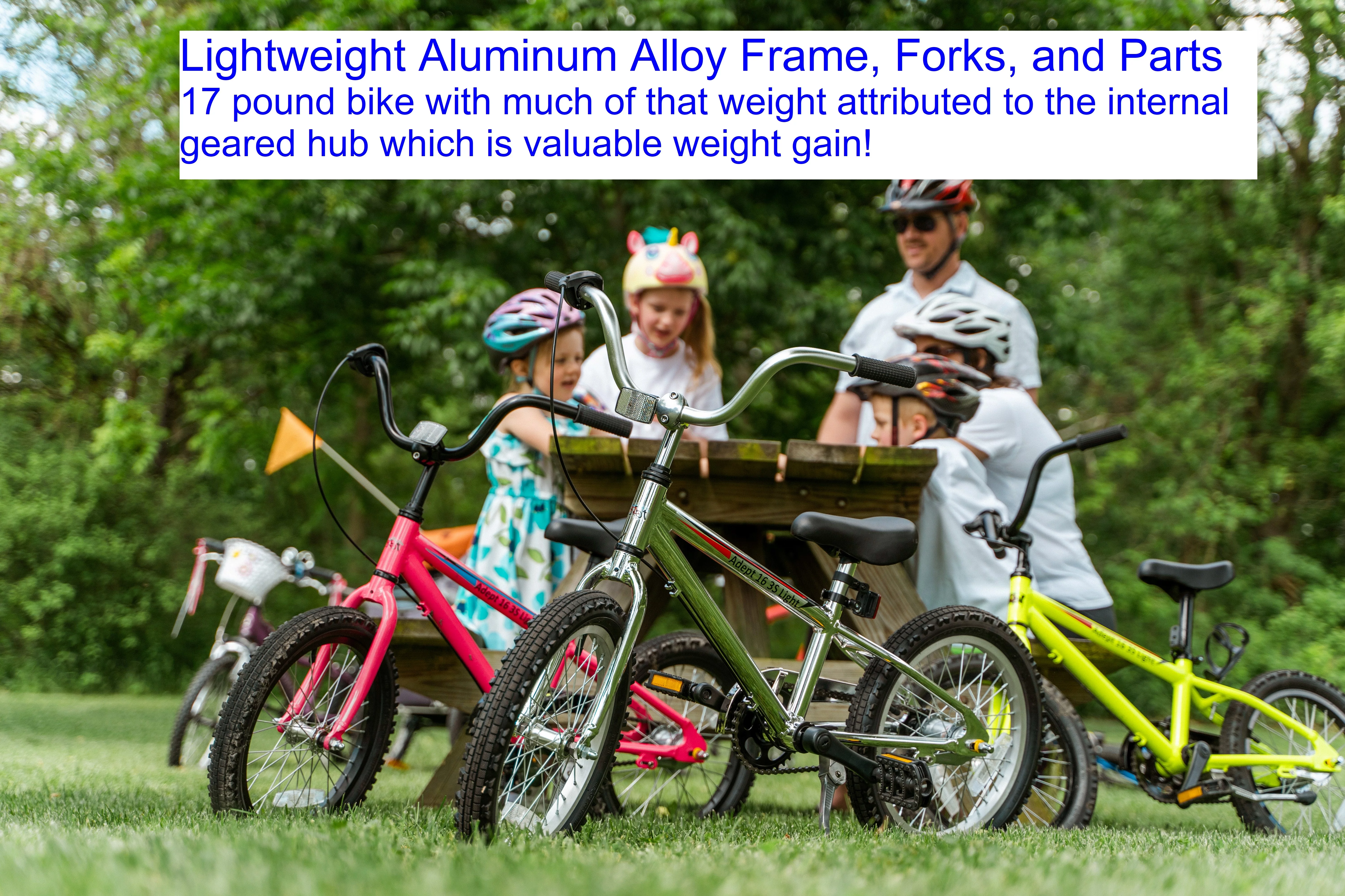 Adept 3S Light CLOSEOUT SALE! Lightweight 3 Speed 16 Inch Kids Bike with Shimano Internal Gears. The only 16 inch bikes with gears. 16 inch mountain bike.