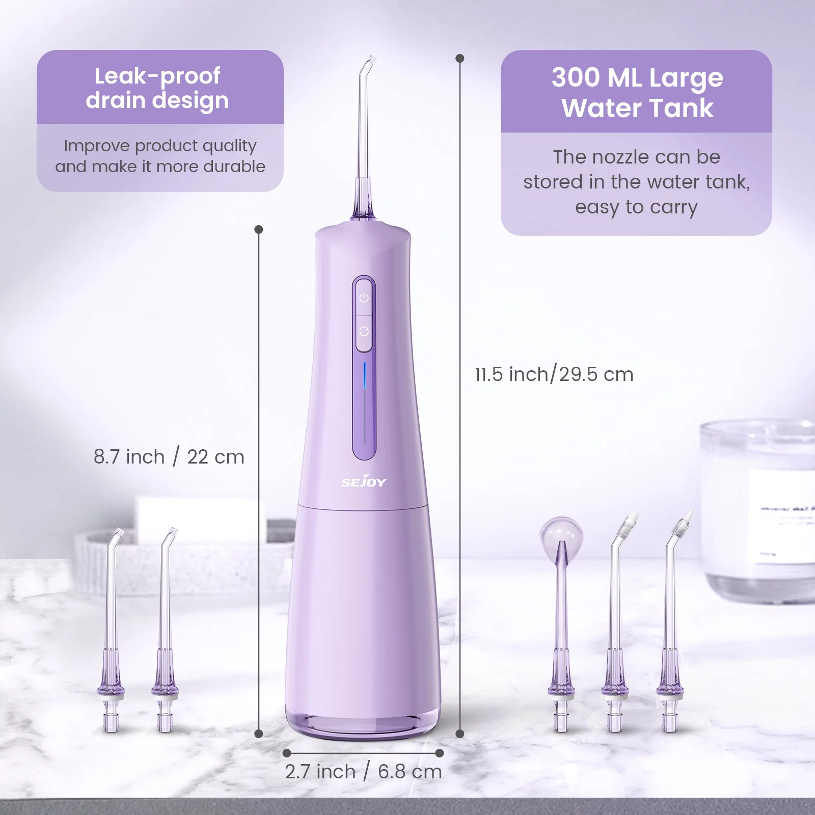 Sejoy Cordless Water Flosser, Professional Dental Teeth Cleaner, 300mL Tank USB Rechargeable Dental Oral Irrigator for Home and Travel, Pink