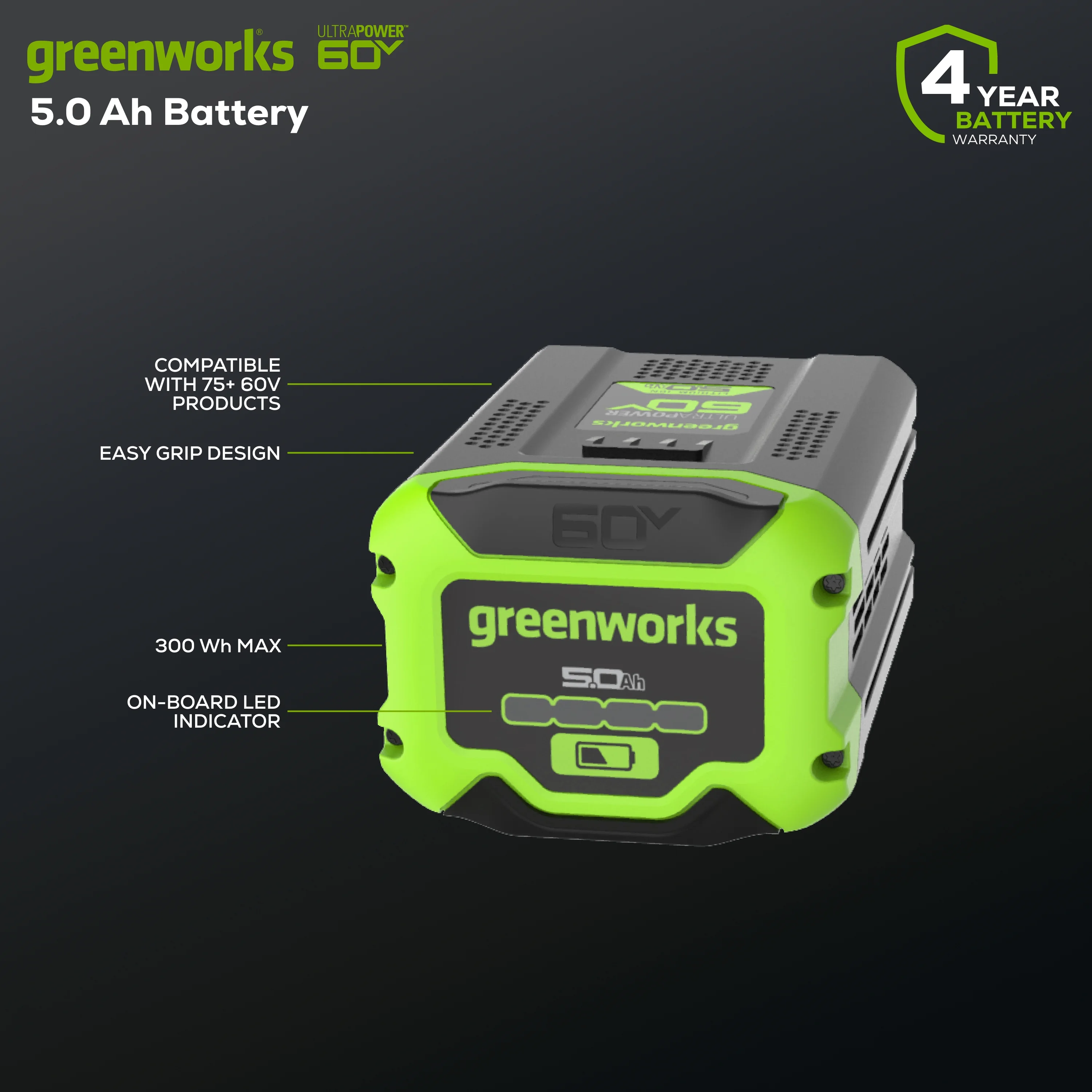 Greenworks 60V 5.0 Ah HC Battery 1807502