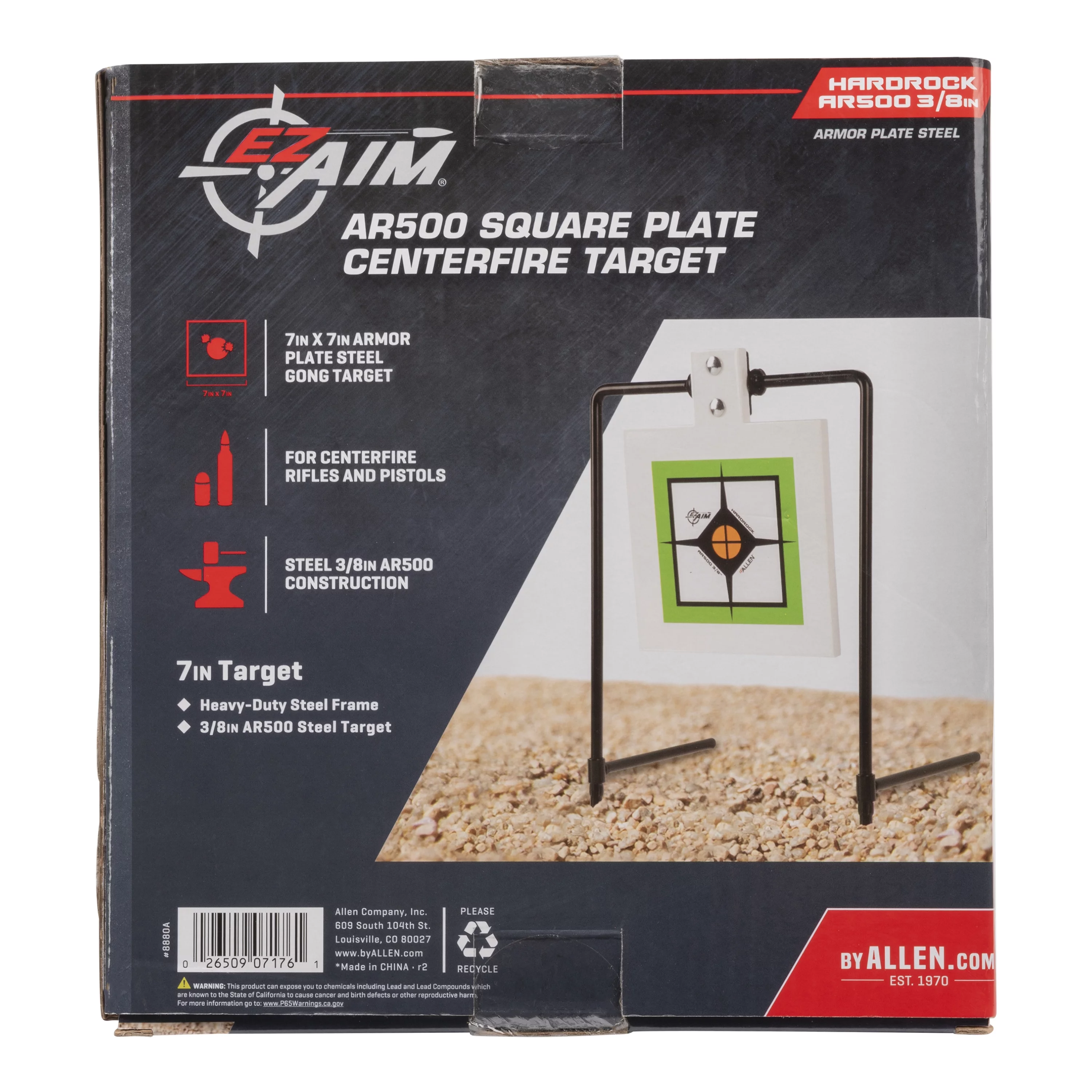 Hardrock Ar500 7″ Square Shooting Practice Shooting Target Steel Plate with Stand, Model 8880A