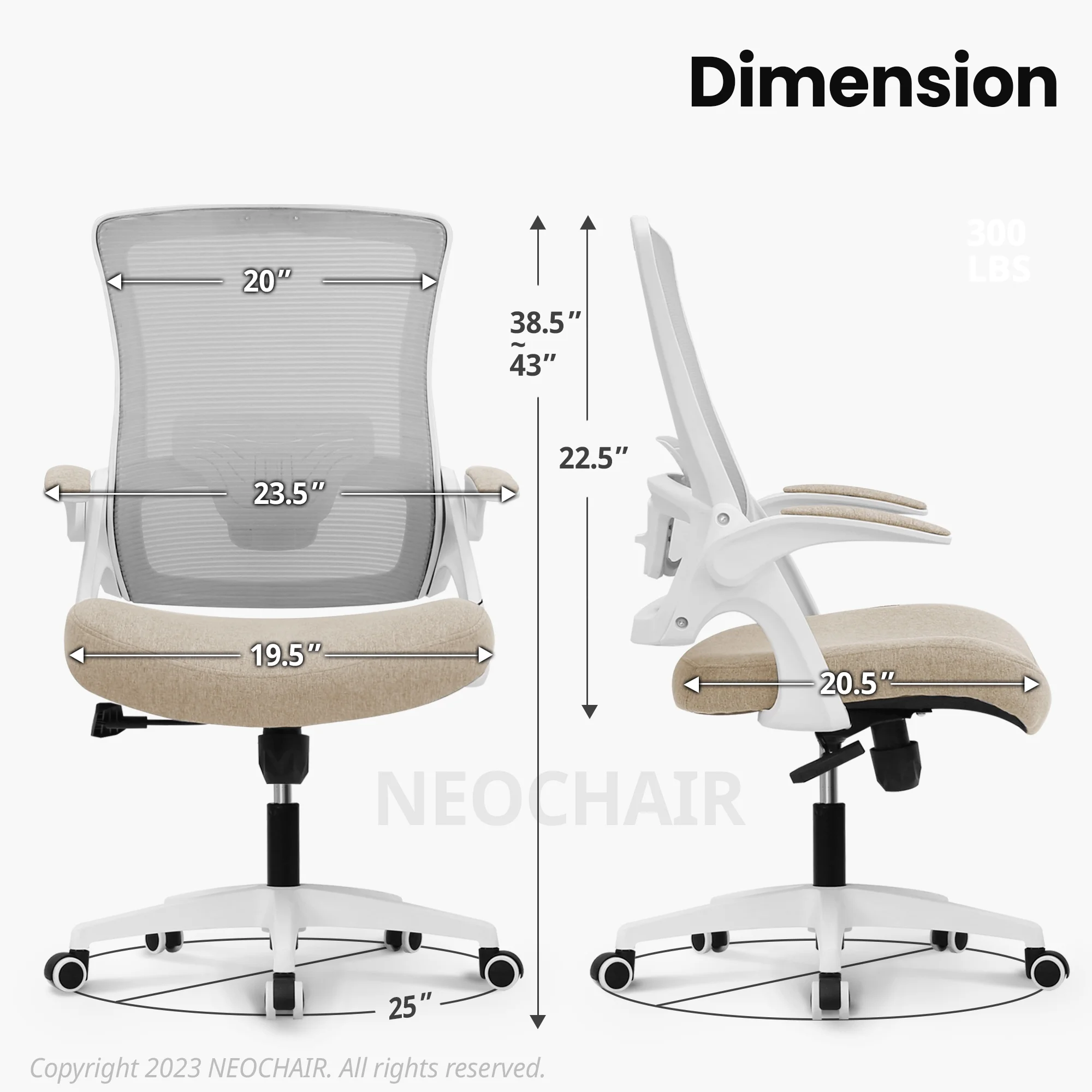 Neo Chair Ergonomic High Back Office Chair with Flip-up Arms Adjustable Lumbar Support, Black