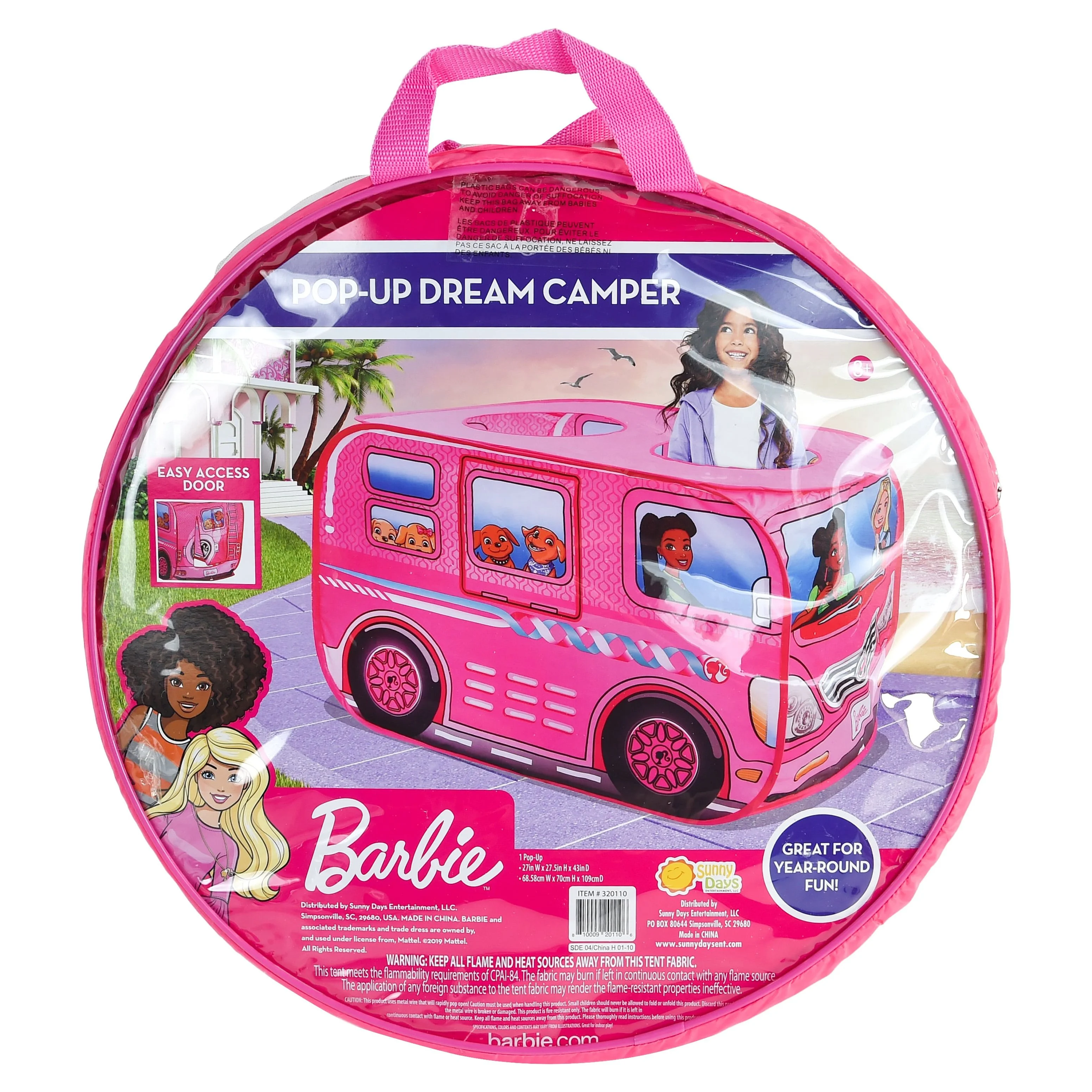 Barbie Dream Camper Pop up Indoor Play Tent with Carrying Case, Strong Polyester Children 3+ Yrs