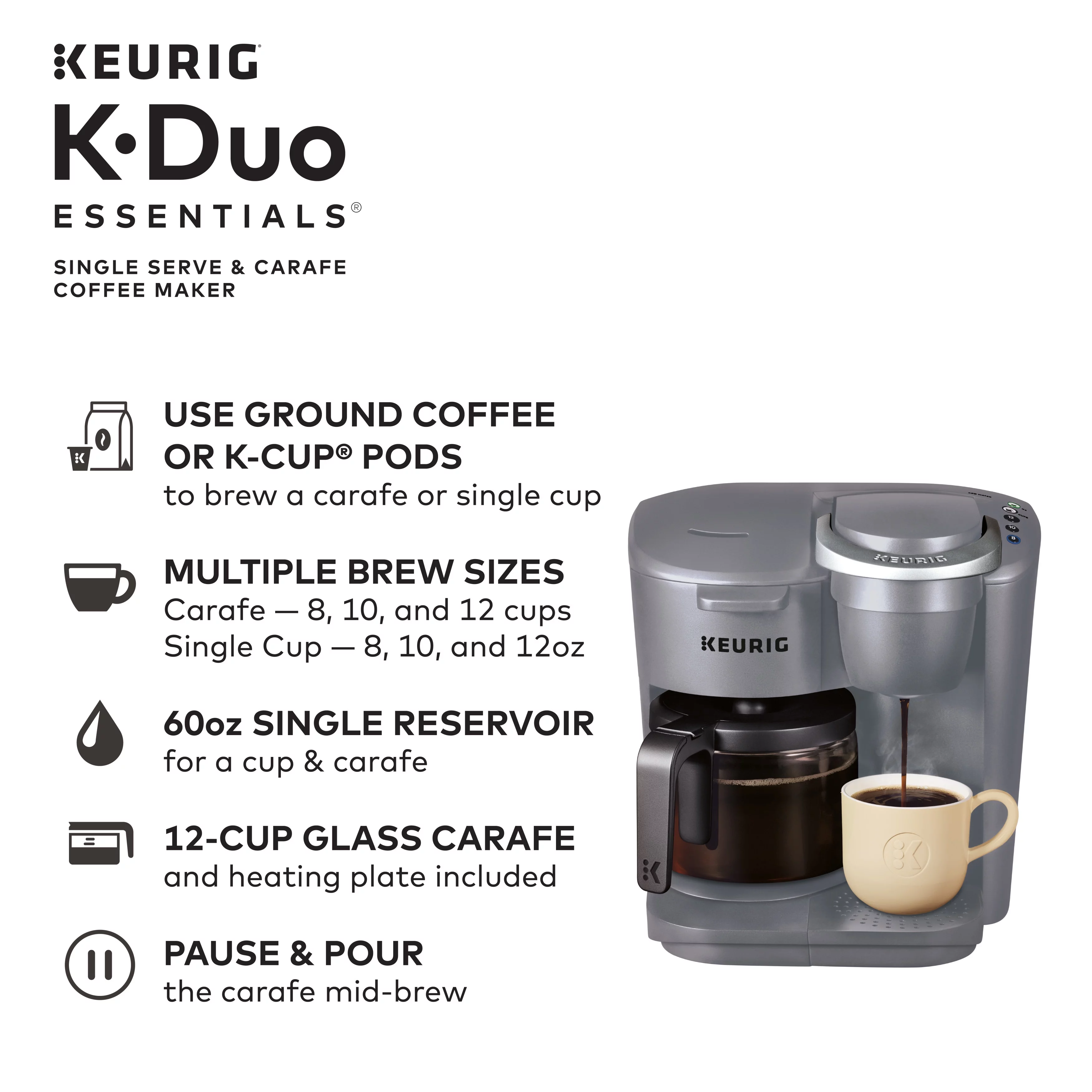 Keurig K-Duo Essentials Black Single-Serve K-Cup Pod Coffee Maker, Black