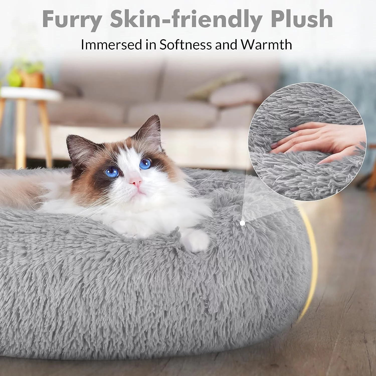 rabbitgoo Cat Bed for Indoor Cats, Fluffy Round Self Warming Calming Soft Plush Donut Cuddler Cushion Pet Bed for Small Dogs Kittens, 20 inches