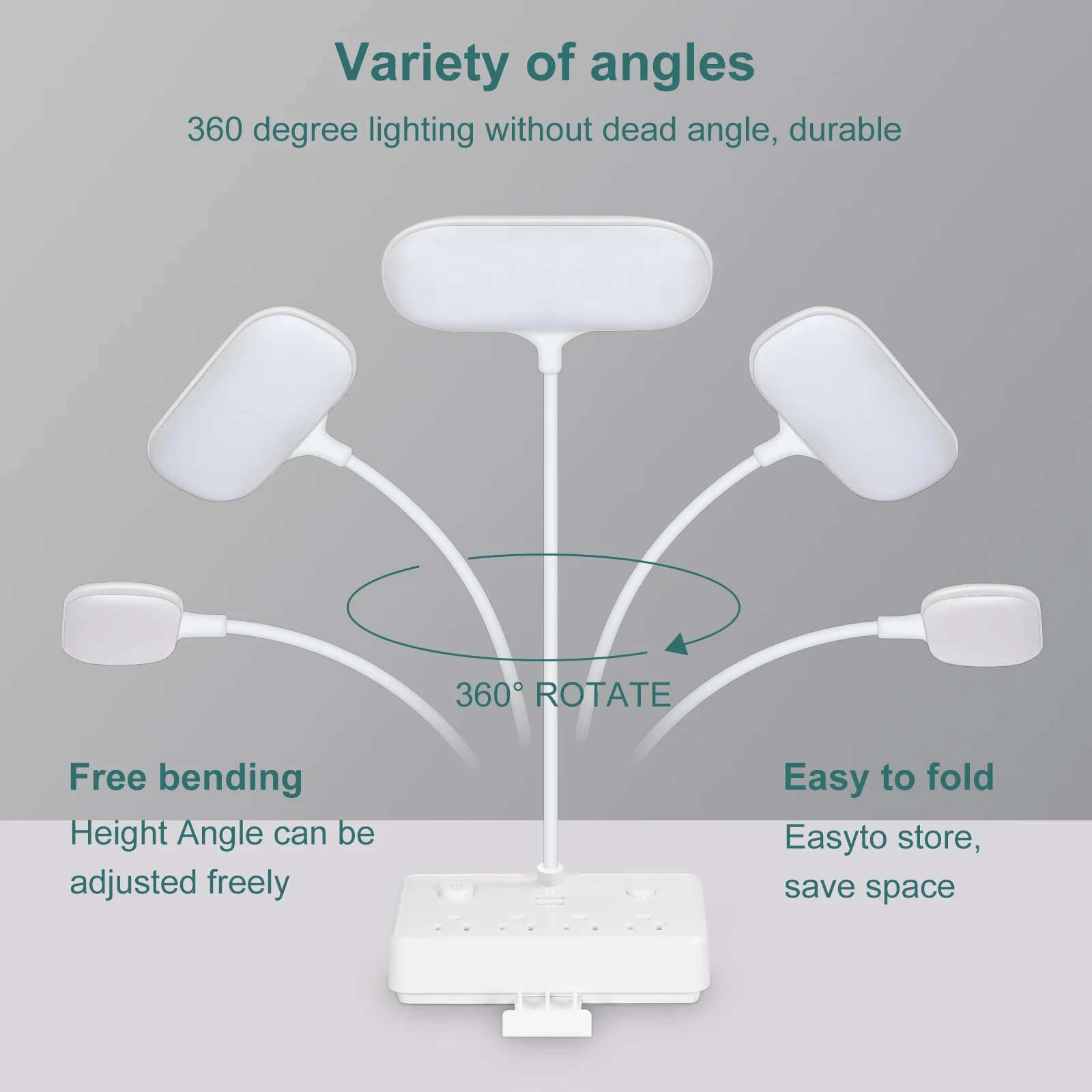 LED Desk Lamp with 2 USB Charging Port and 4 AC Outlets, 2 Color Temperatures and 4ft Extension Cord for reading, Working, Studying