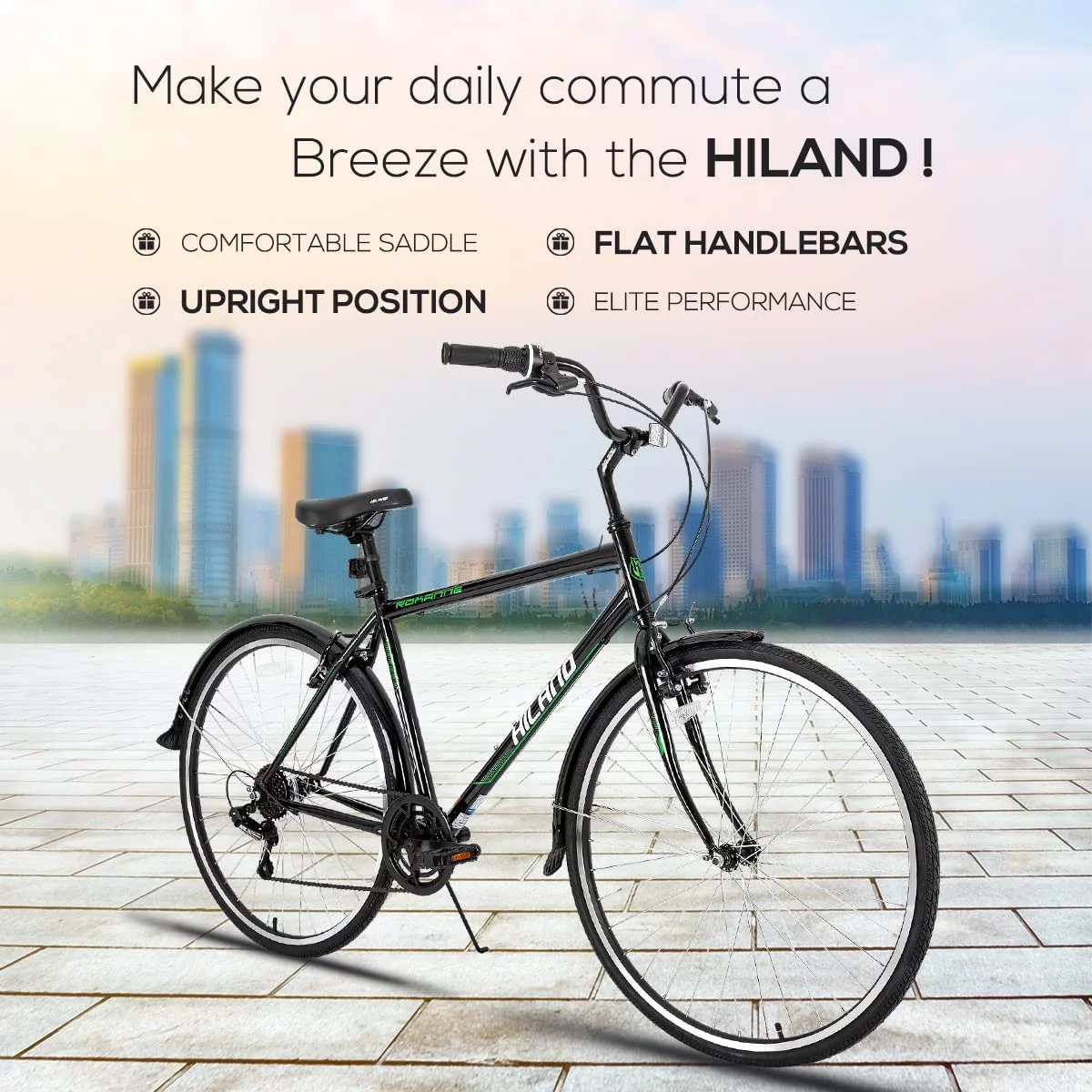 Hiland 700C Hybrid Bike, Step-Over/Step-Through Frame Commuter City Bike, Shimano 7speeds Cruiser Bicycle for Men Women