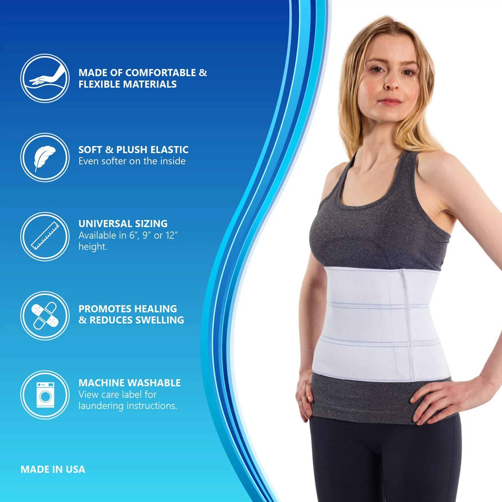 NYOrtho Abdominal Binder Compression Wrap Lower Waist & Belly Support Band, 2 Panel 30″ to 45″