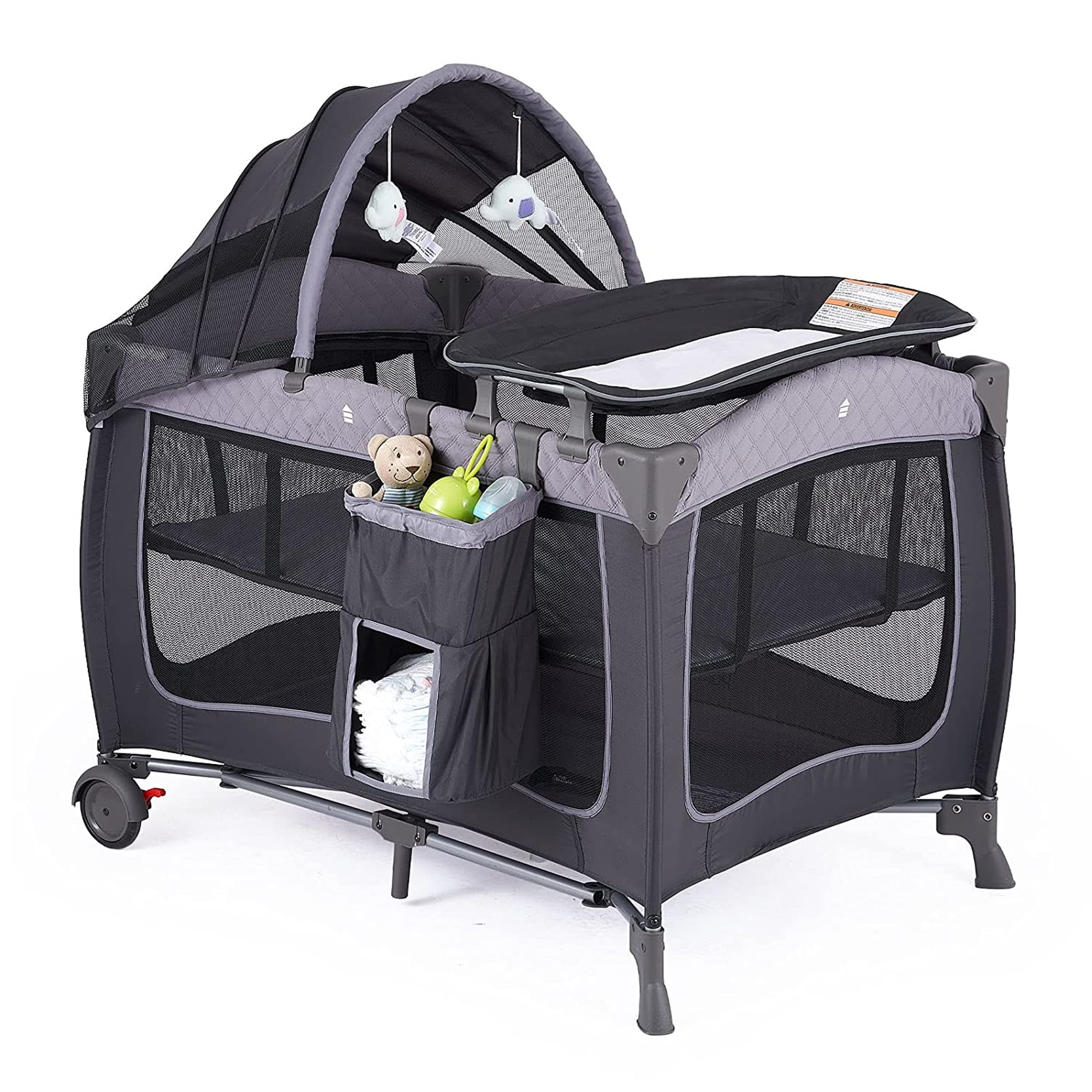 Pamo Babe Unisex Portable Baby Play Yard Include Wheels, Canopy, Changing Table for Newborn(Grey)