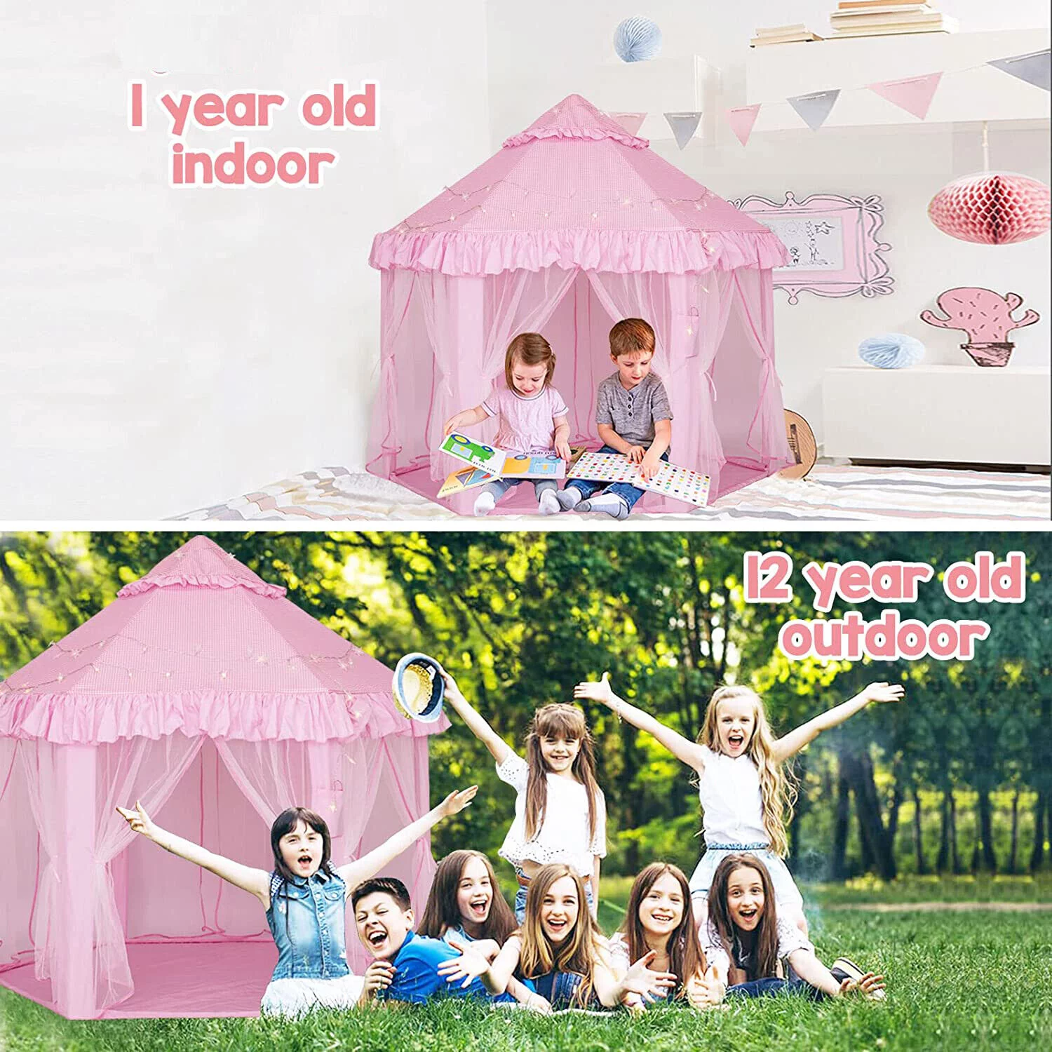 SHANNA Princess Castle Playhouse Tent for Girls with LED Star Lights  Indoor & Outdoor Large Kids Play Tent for Imaginative Games