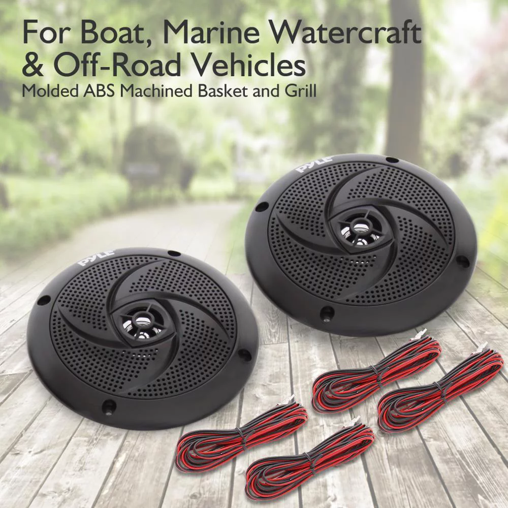 Pyle PLMRS63BL 6.5 Inch Waterproof Low Profile Marine Speakers, Black (2 Pack)