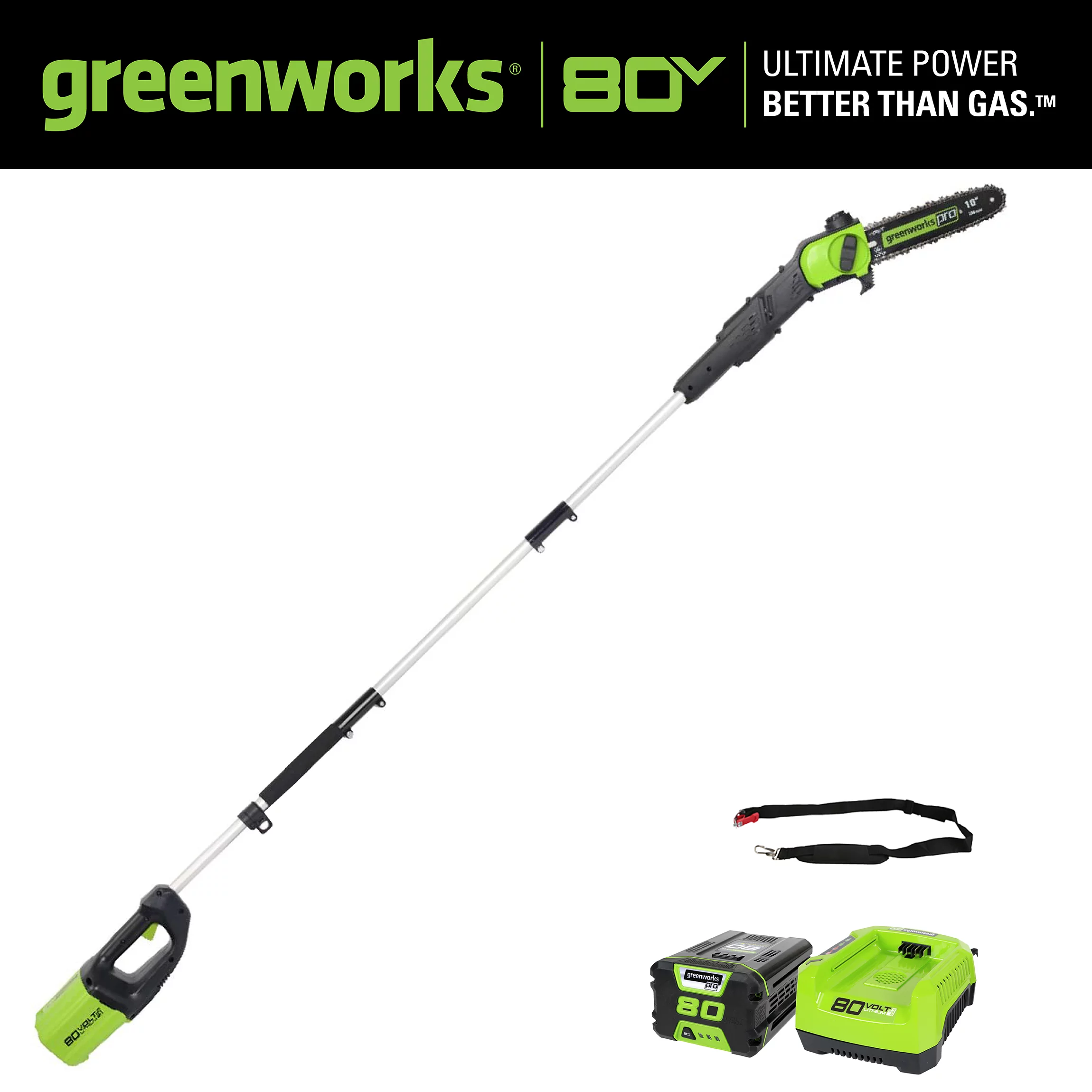 Greenworks PRO 80V 10 in. Brushless Pole Saw W/2.0 Ah Battery, PS80L210