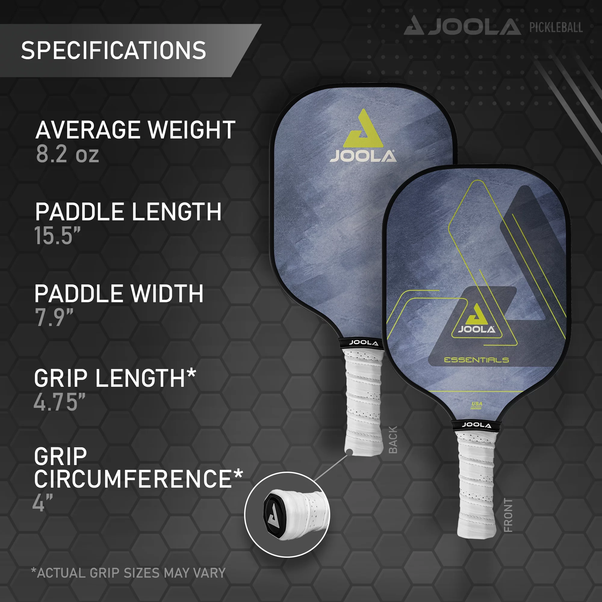 JOOLA Essentials Pickleball Paddle, Blue, 8.2oz weight, 15.5″ Length, USAPA Approved