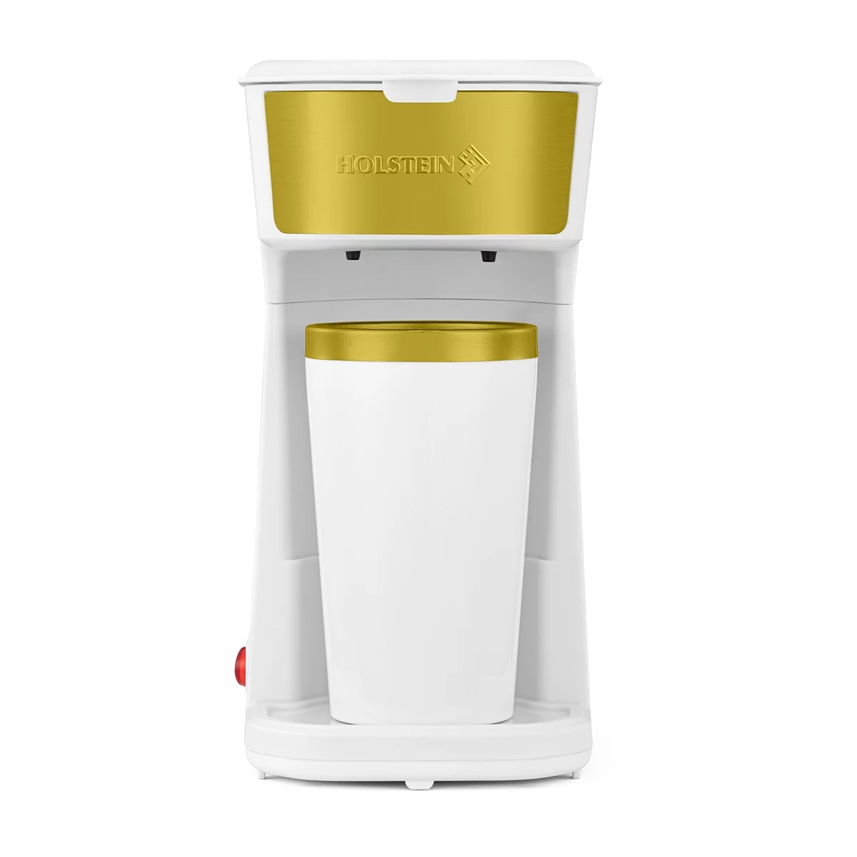 Holstein Housewares Single Serve Drip Coffee Maker, White and Gold