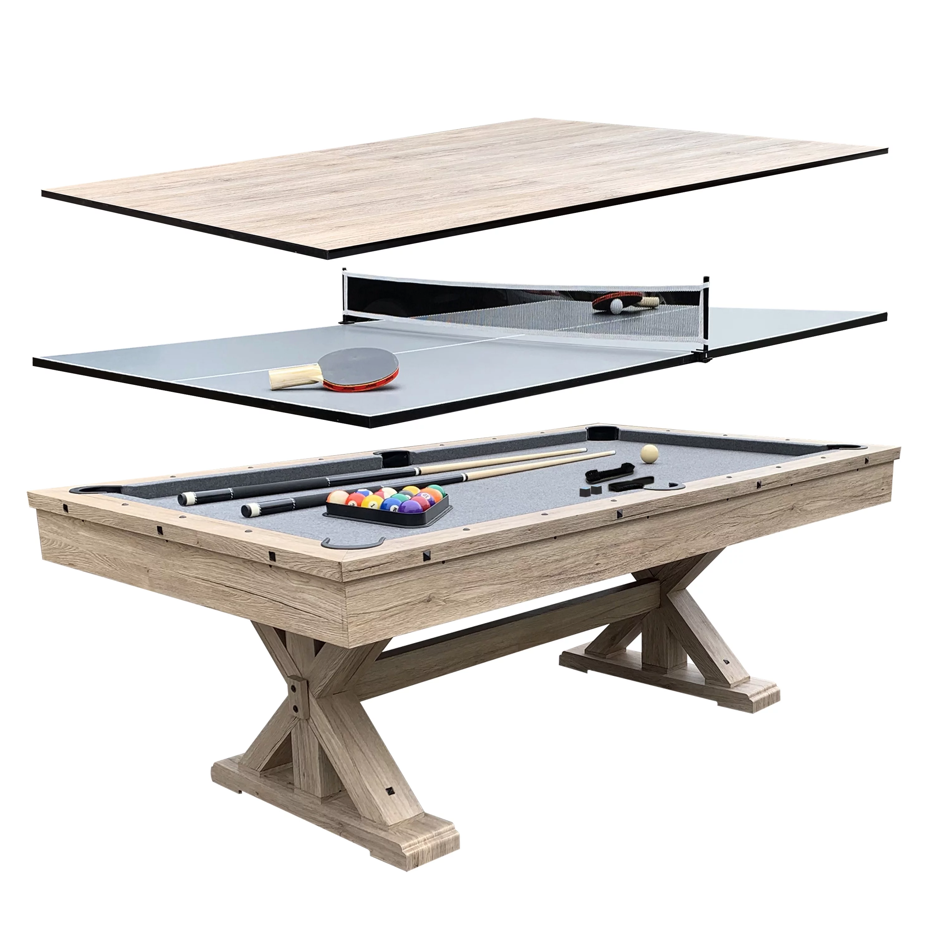 Freetime Fun Rockford 7-ft 3 in 1 Multi Game Featuring Pool Table with Dining and Table Tennis Tables, Upgraded Accessories Included – RB3010A