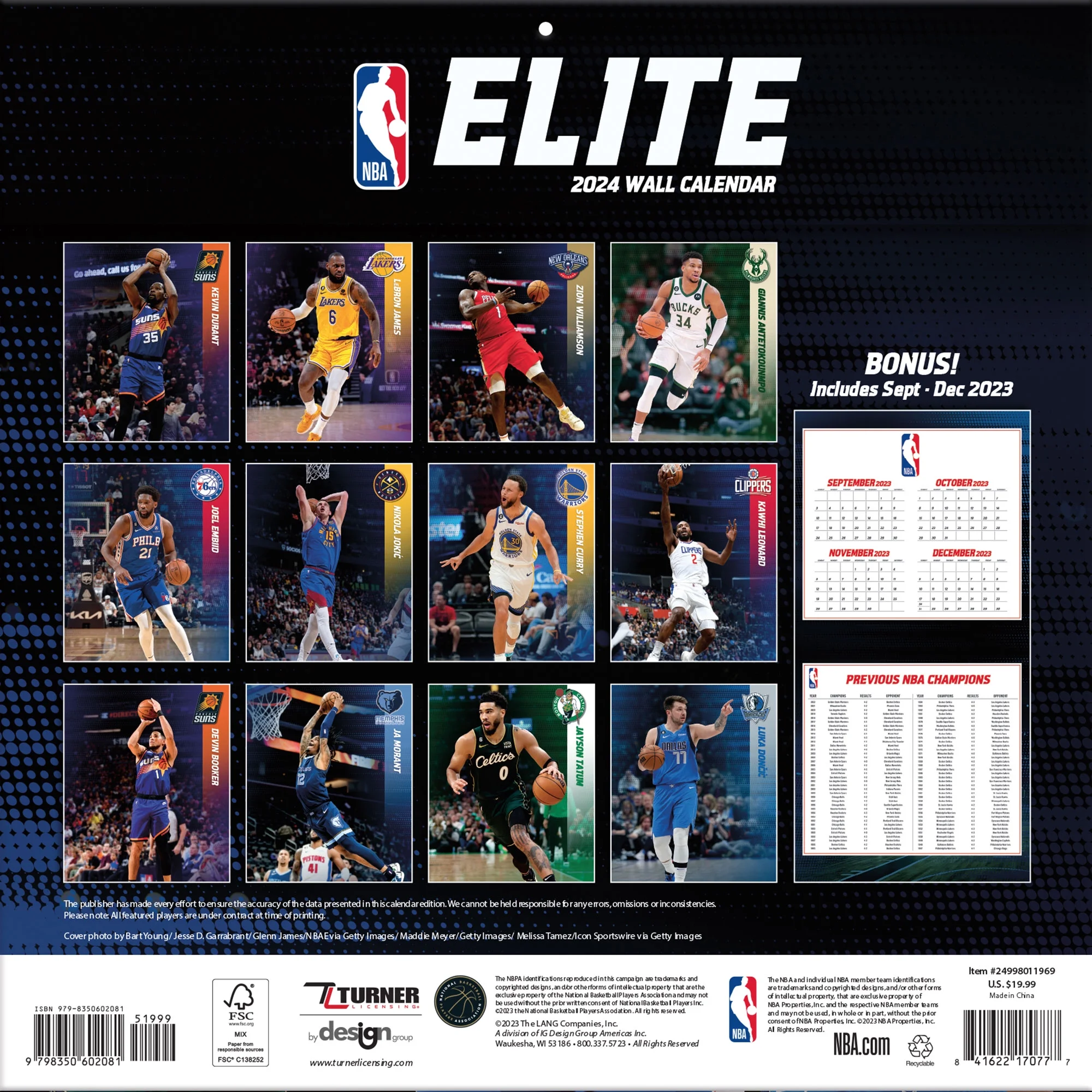 NBA Elite 2024 12×12 Wall Calendar (Other)