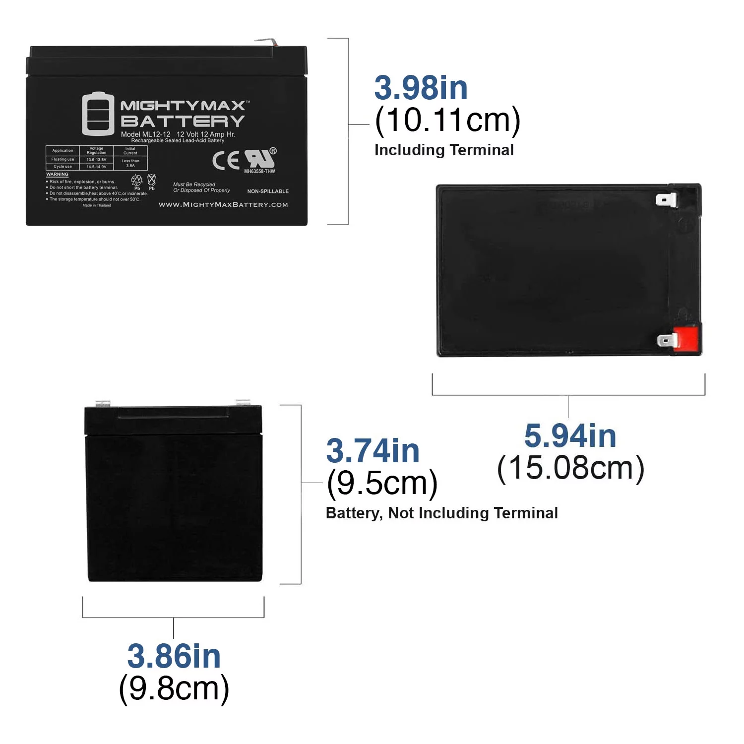 12V 12AH Battery for Optima Digital 1200 Battery Chargers – 10 Pack