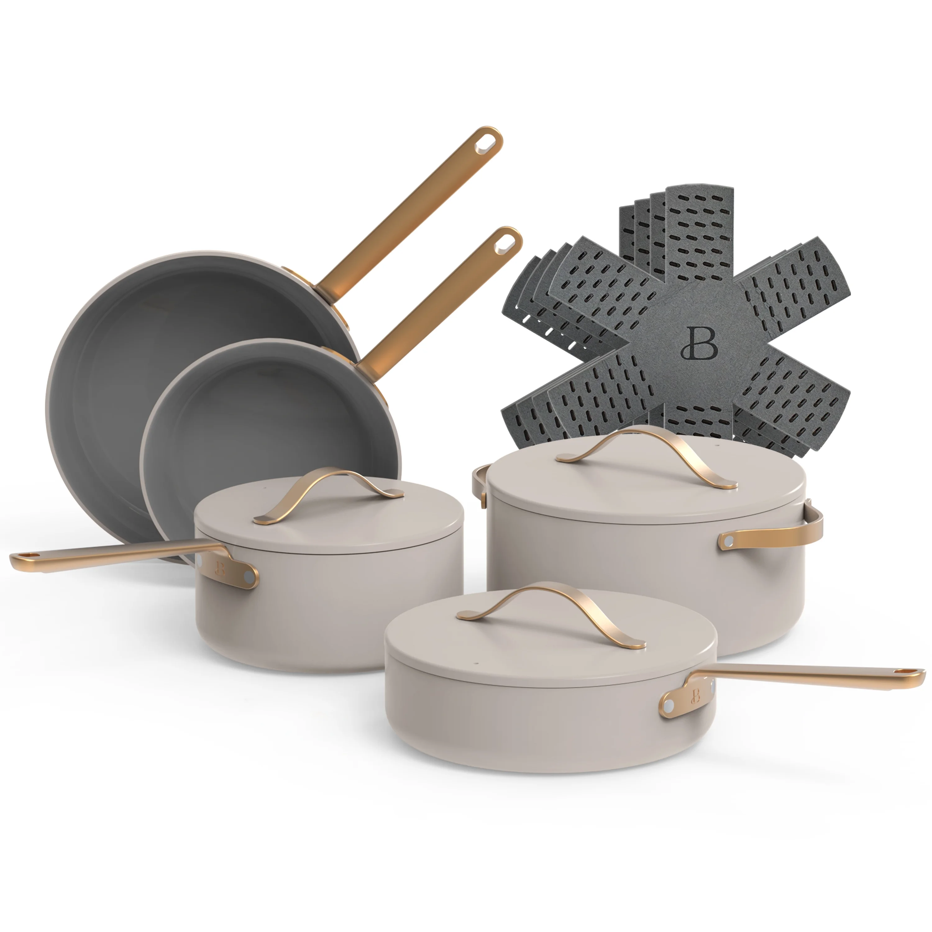 Beautiful 12pc Ceramic Non-Stick Cookware Set, Black Sesame by Drew Barrymore