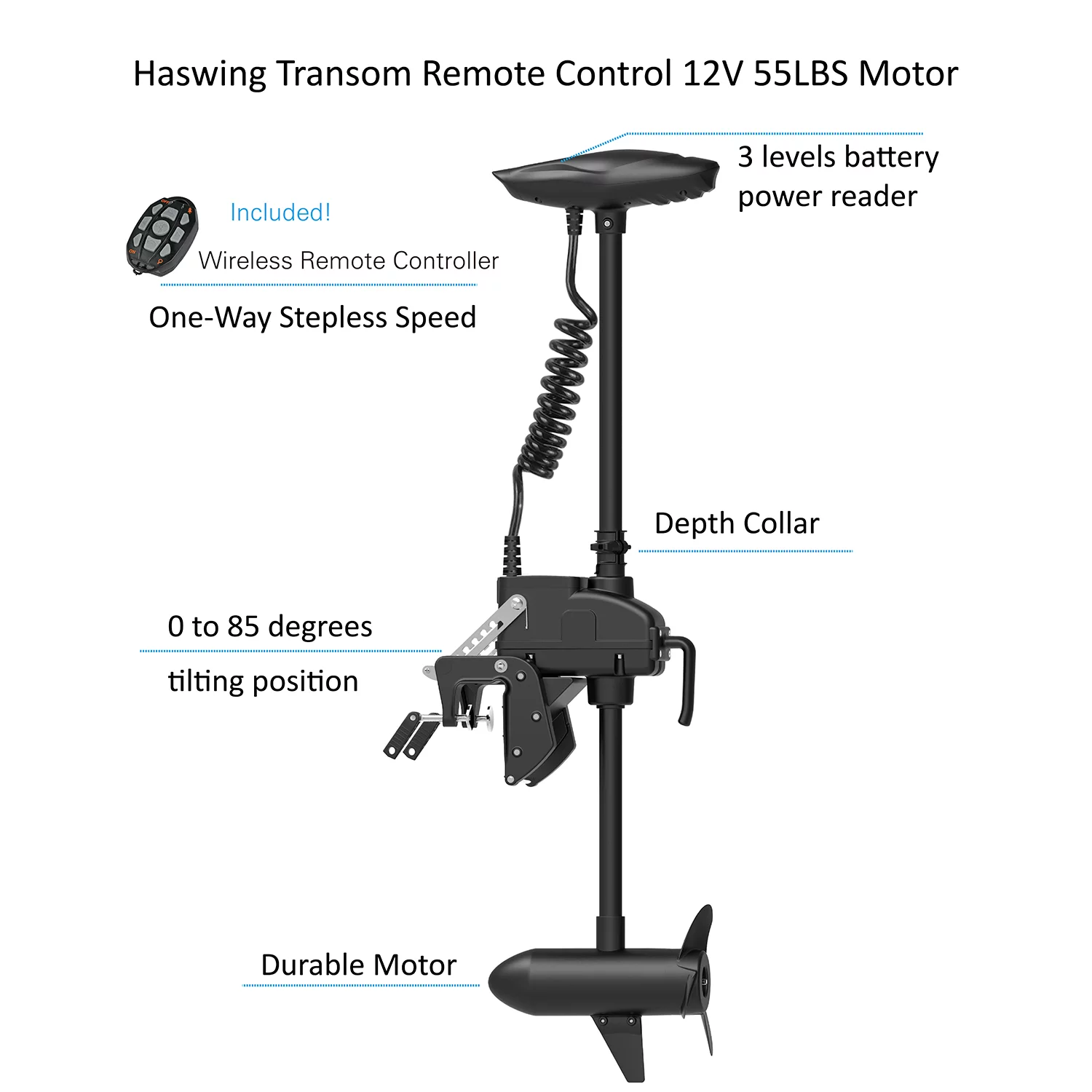 AQUOS 12.5ft Inflatable Pontoon Boat with Haswing Black 12V 55LBS Remote Trolling Motor and Foot Control