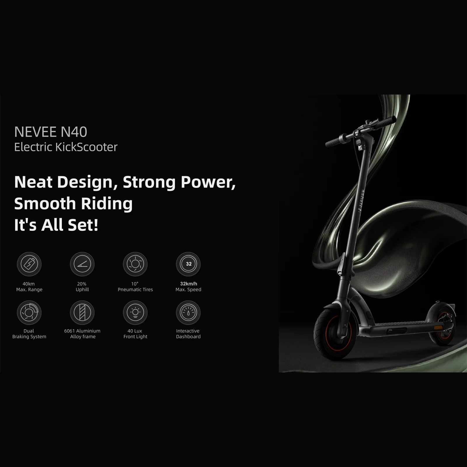 NAVEE Electric Scooter  N40 Series, 350W Brushless Motor 40km Max. 10” Pneumatic Tires