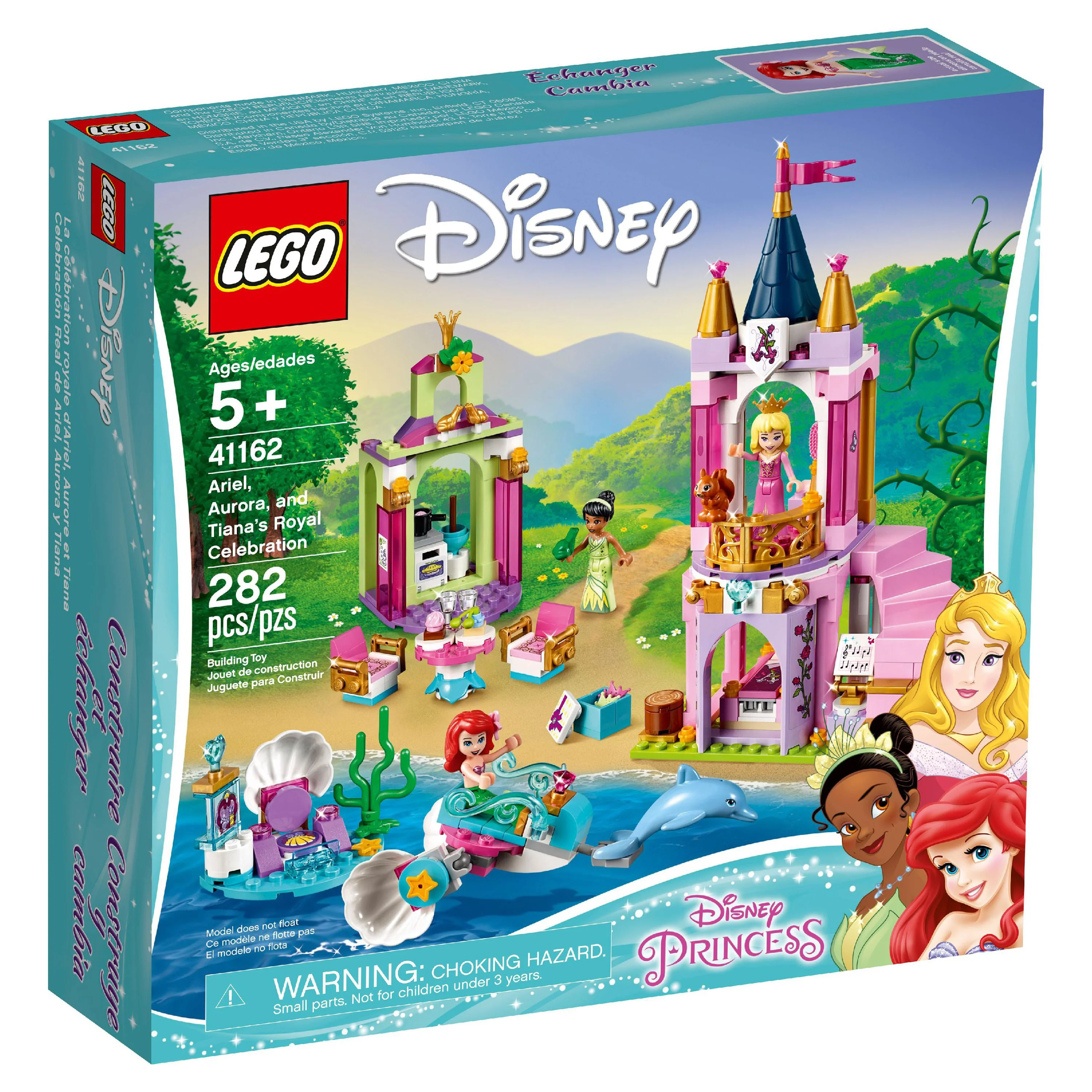 LEGO Disney Princess Ariel, Aurora, and Tiana’s Royal Celebration 41162 Princess Castle Building Set