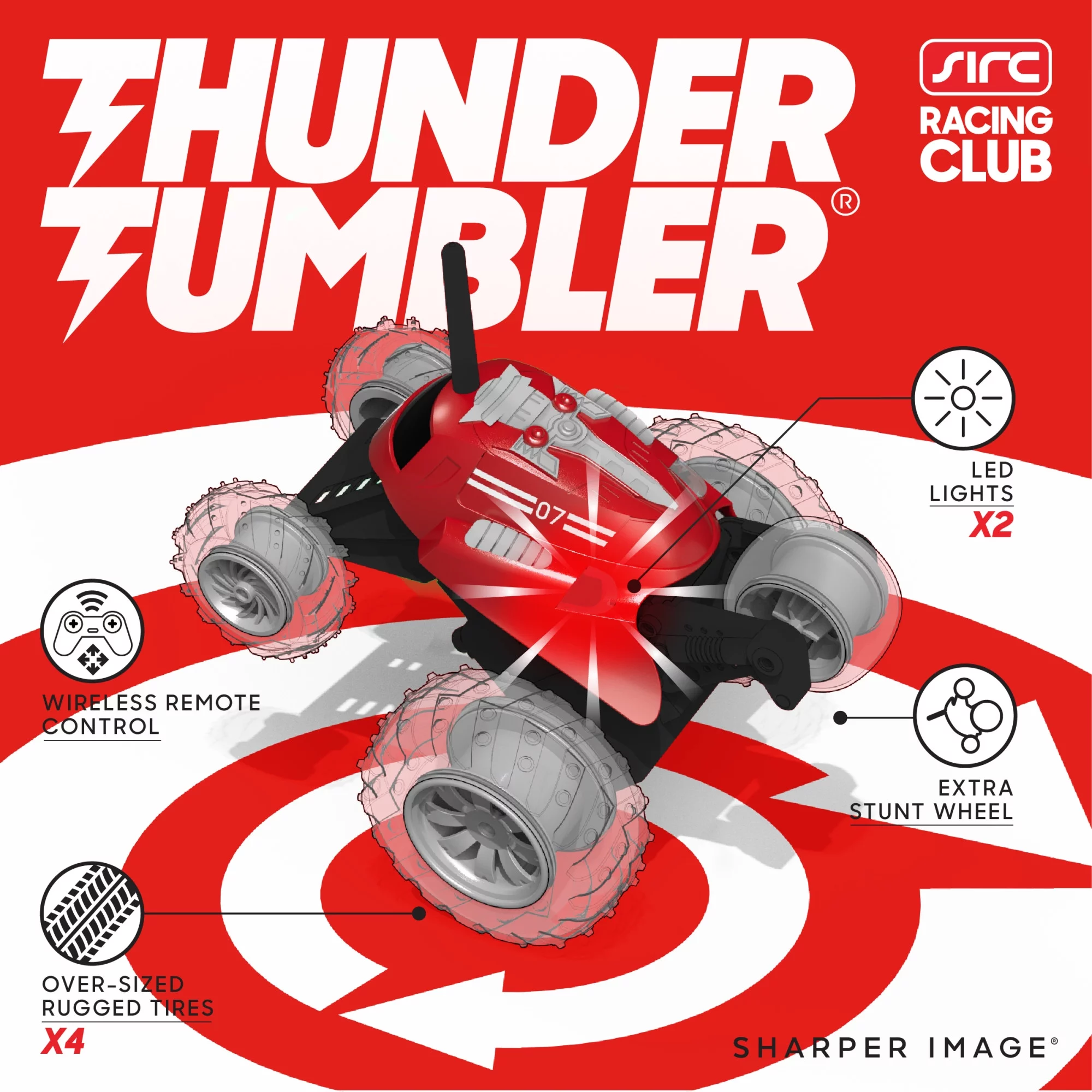 Sharper Image Thunder Tumbler Remote Control 360 Spinning Car, Red, 2 pcs