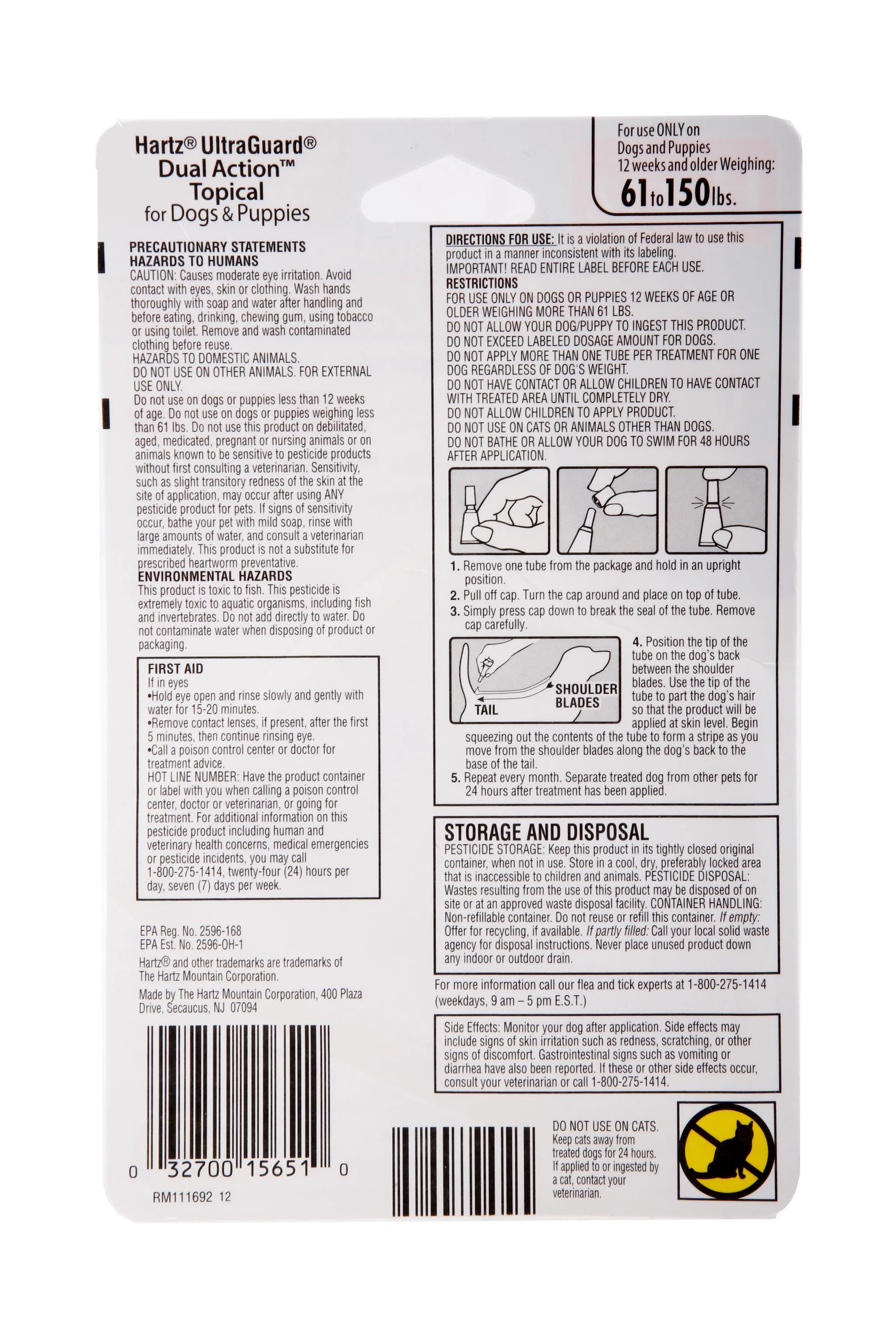 Hartz UltraGuard Dual Action Flea & Tick Topical for Extra Large Dogs 61-150lbs, 3 Monthly Treatments