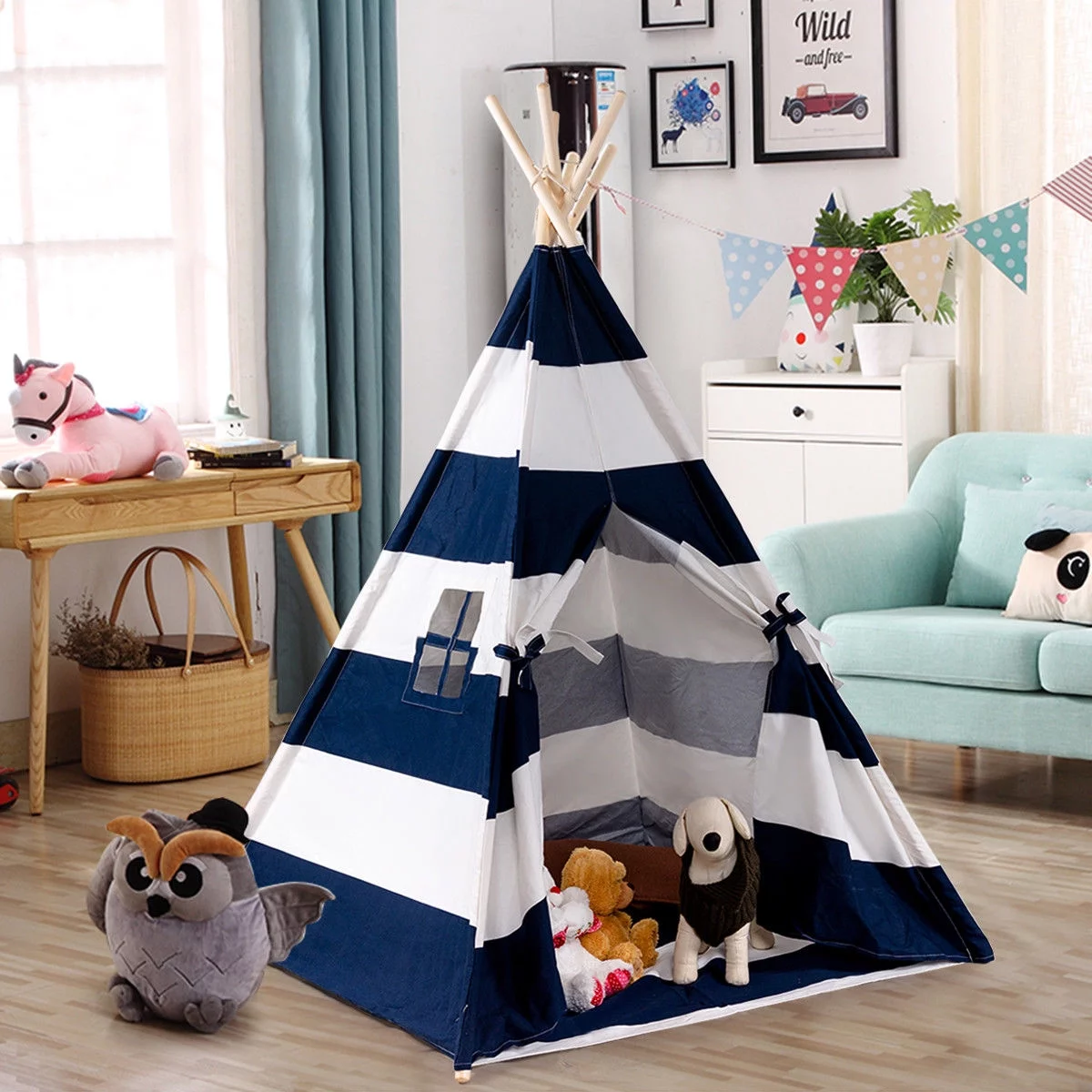 Gymax Portable Play Tent Teepee Children Playhouse Sleeping Dome w/Carry Bag