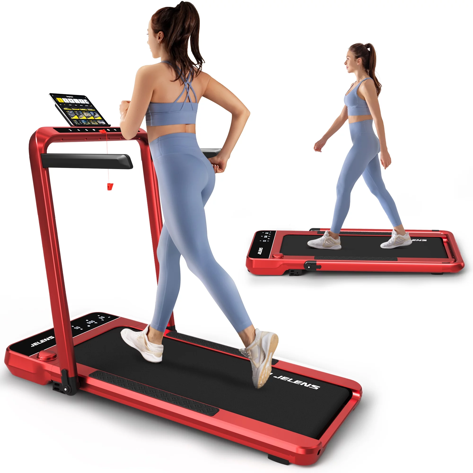 JELENS 2 in 1 Incline Treadmill Under Desk Walking Pad 2.5HP Home Folding Treadmills with Gesture Sensing Control, Walking Machine for Office with Led Display