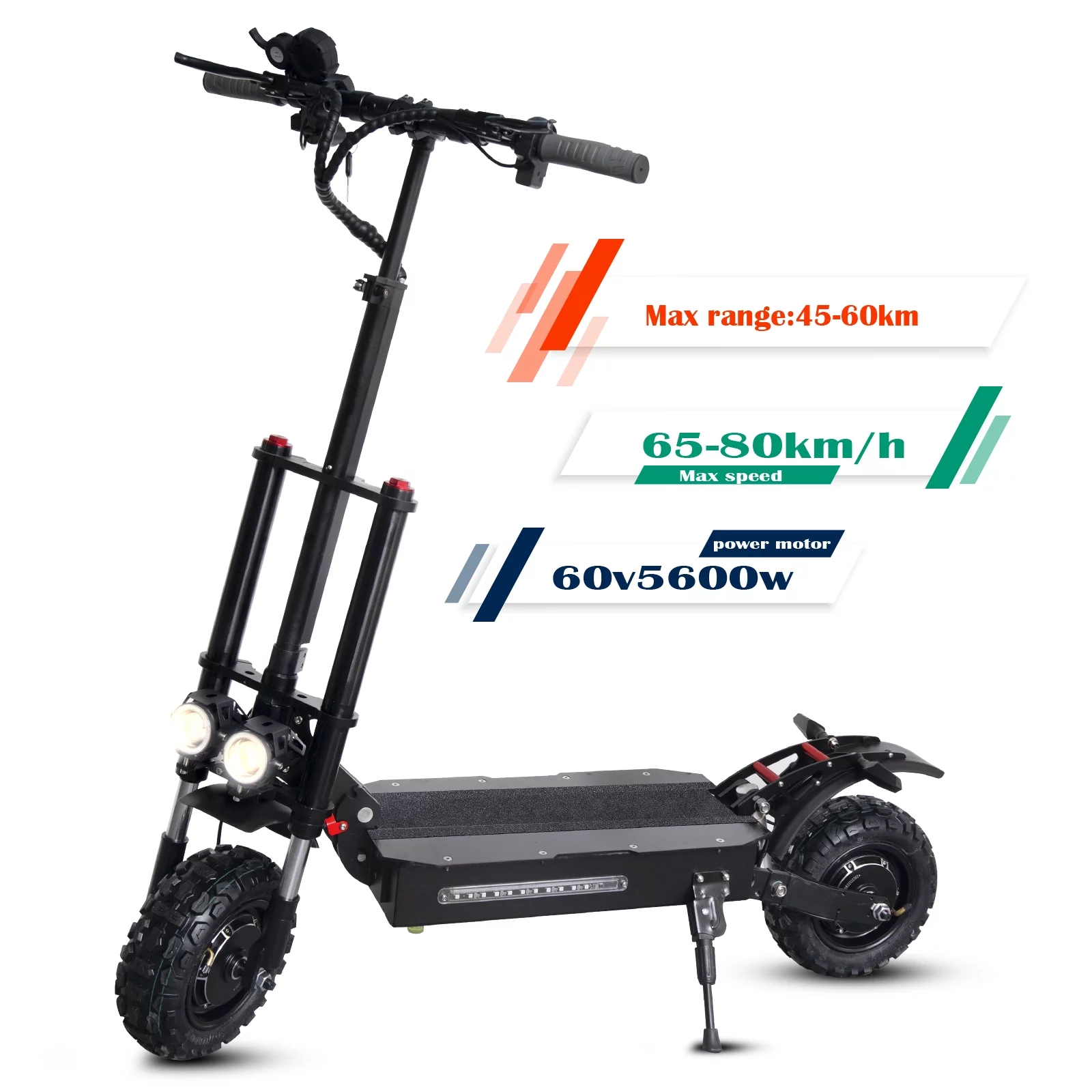 LISUEYNE Electric Scooter, Max Speed 50MPH, 50 Mile Long Range, 60V 5600W Dual Drive, 11″ Tires Off Road Adult Electric Scooter, LCD Display, Folding Kick Scooter