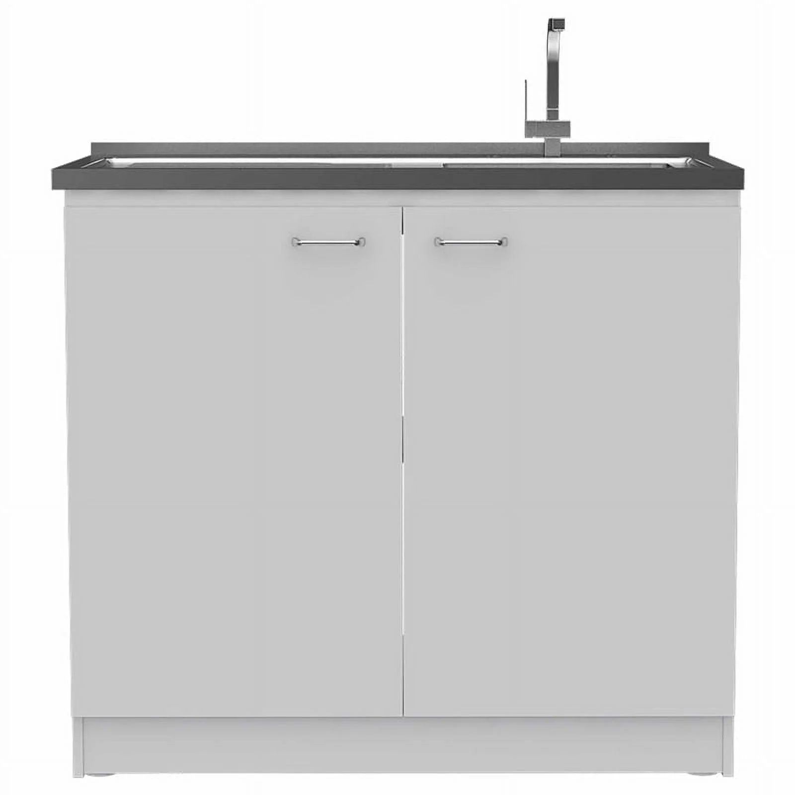 TuHome White Modern Engineered Wood Napoles Utility Sink with Cabinet